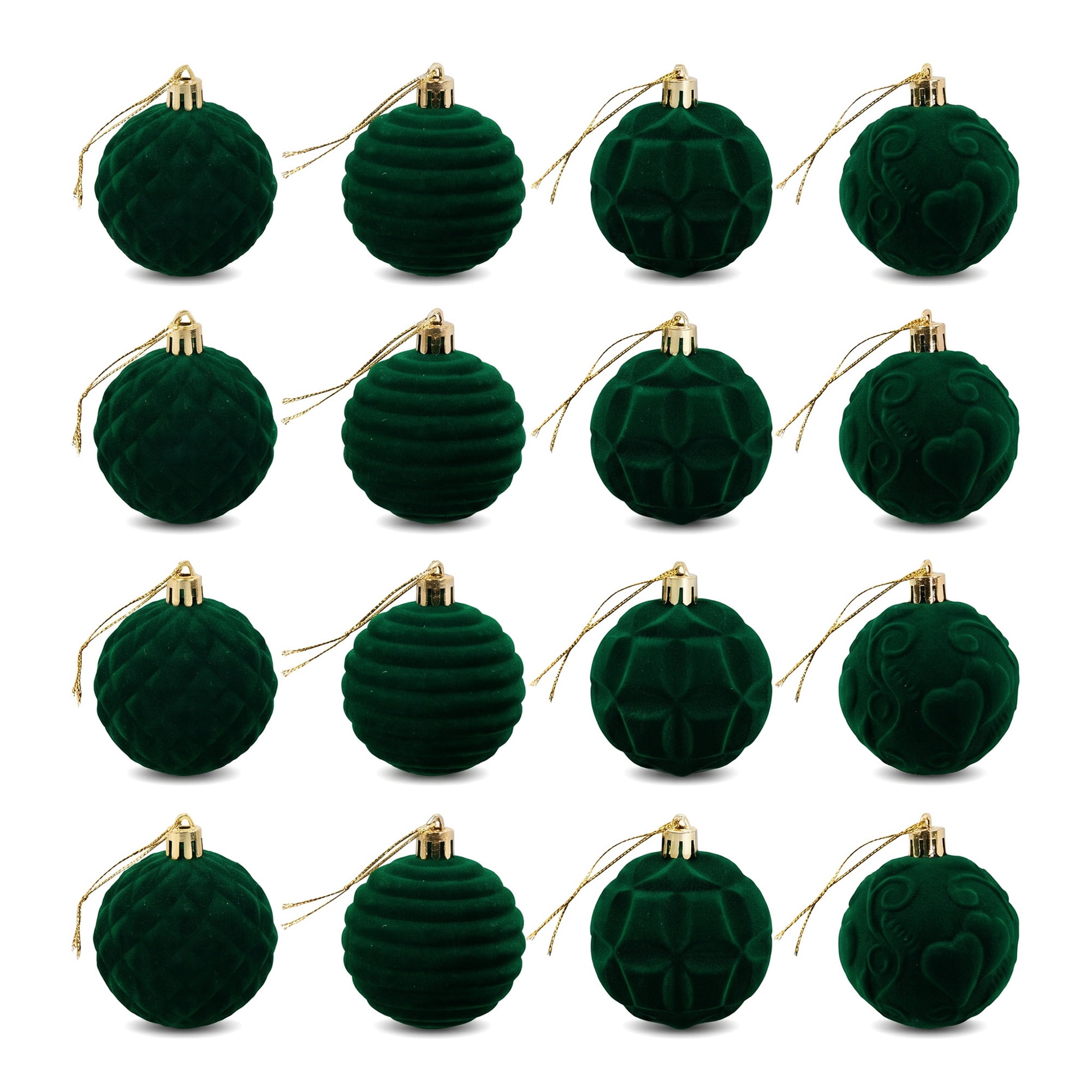 Unique Bargains Velvet Christmas 12 Pack Flocked Sphere Orbs Luxury Ornaments Green 2.4"