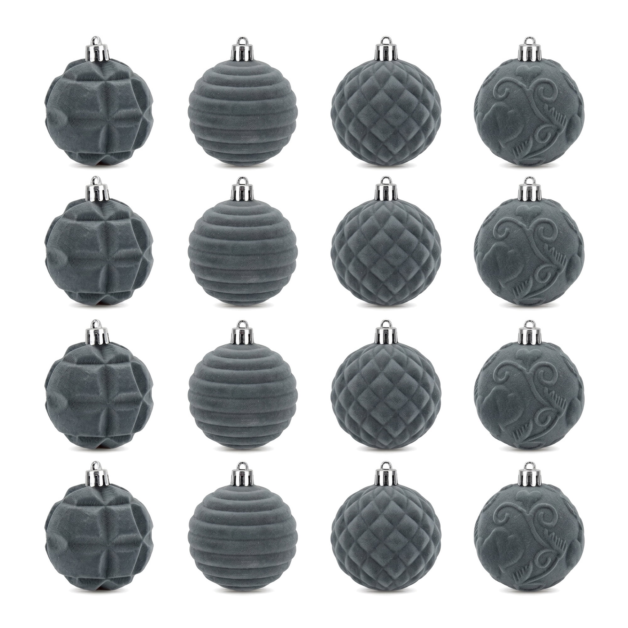 Unique Bargains Velvet Christmas 12 Pack Flocked Sphere Orbs Luxury Ornaments Grey 2.4"