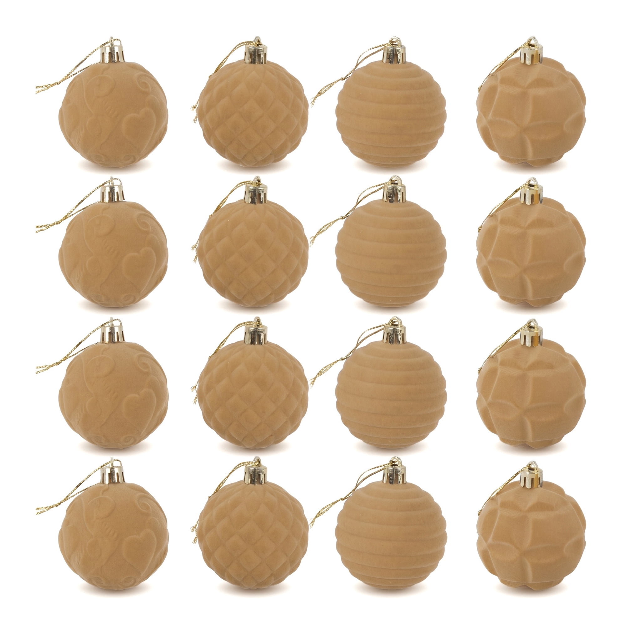 Unique Bargains Velvet Christmas 12 Pack Flocked Sphere Orbs Luxury Ornaments Khaki 2.4"