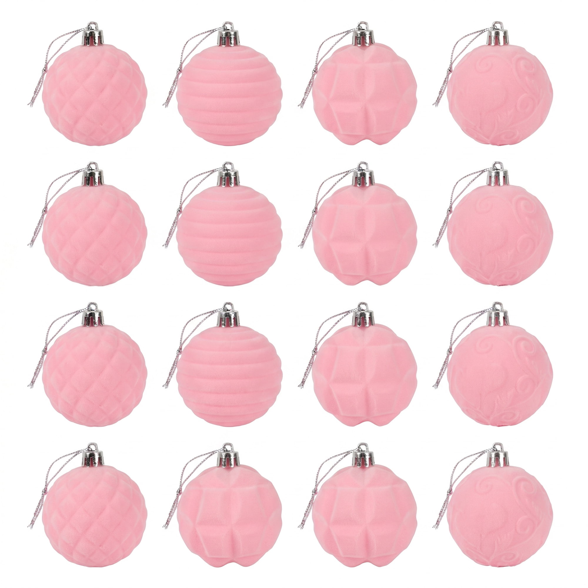 Unique Bargains Velvet Christmas 12 Pack Flocked Sphere Orbs Luxury Ornaments Pink 2.4"