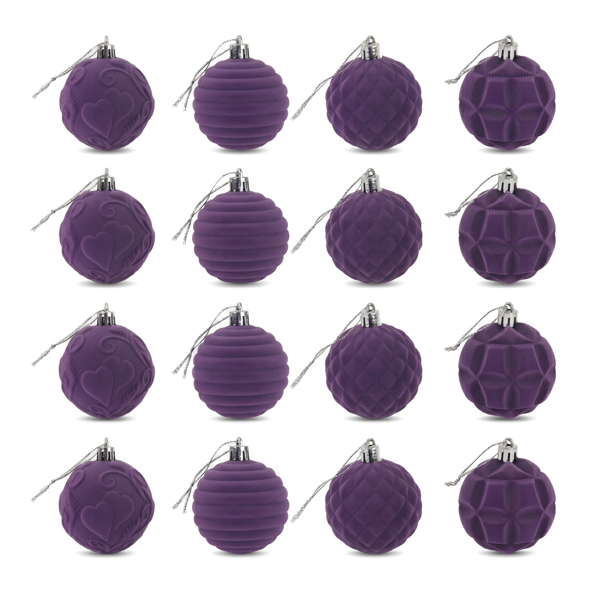Unique Bargains Velvet Christmas 12 Pack Flocked Sphere Orbs Luxury Ornaments Purple 2.4"