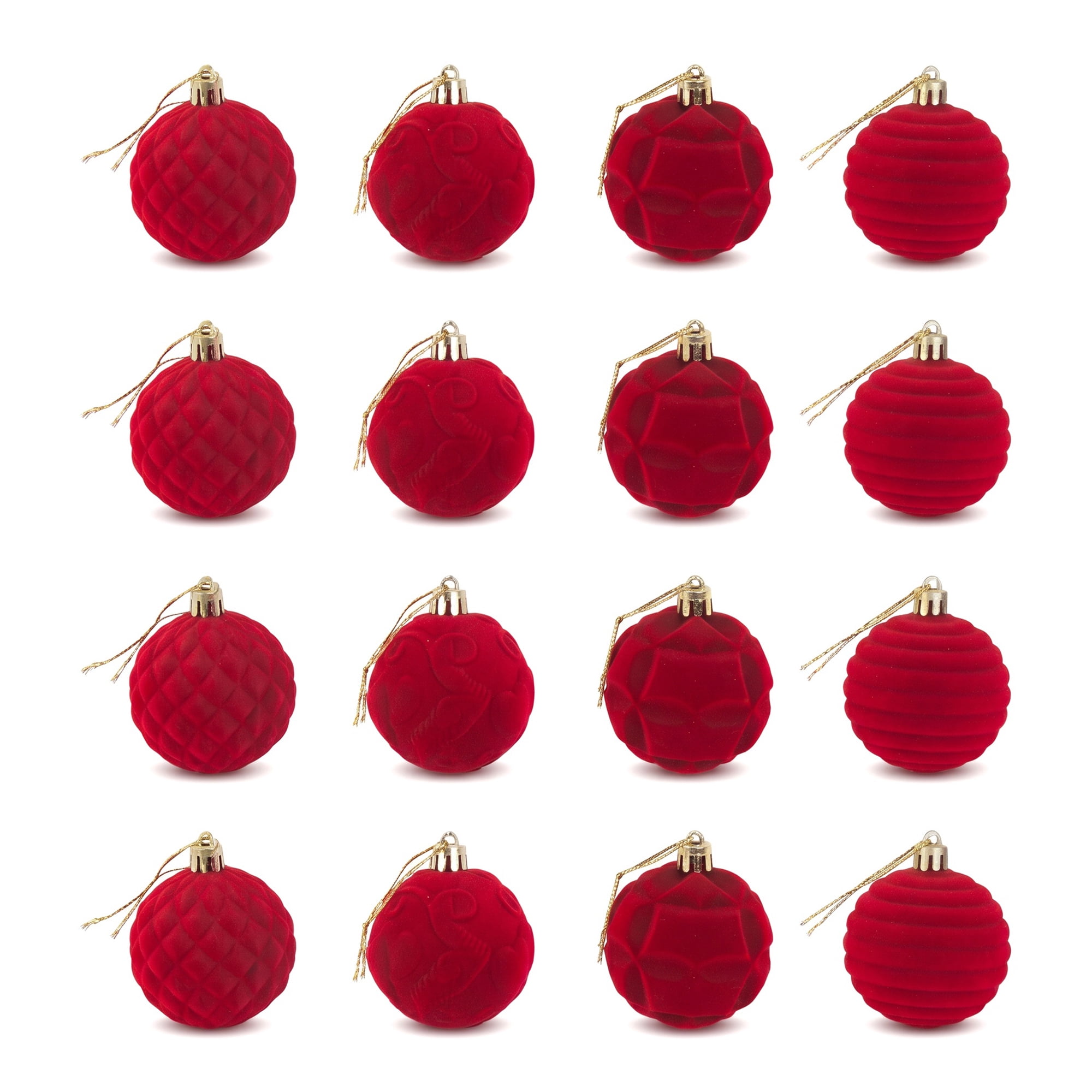 Unique Bargains Velvet Christmas 12 Pack Flocked Sphere Orbs Luxury Ornaments Red 2.4"