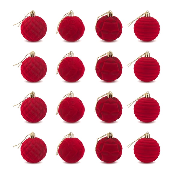 Unique Bargains Velvet Christmas 12 Pack Flocked Sphere Orbs Luxury Ornaments Red 2.4"