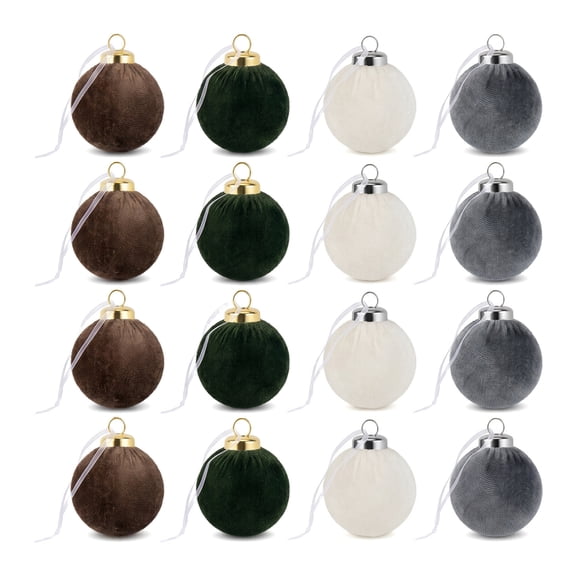 Unique Bargains Velvet Christmas 12 Pack Flocked Sphere Orbs Luxury Ornaments Style C 2.4"