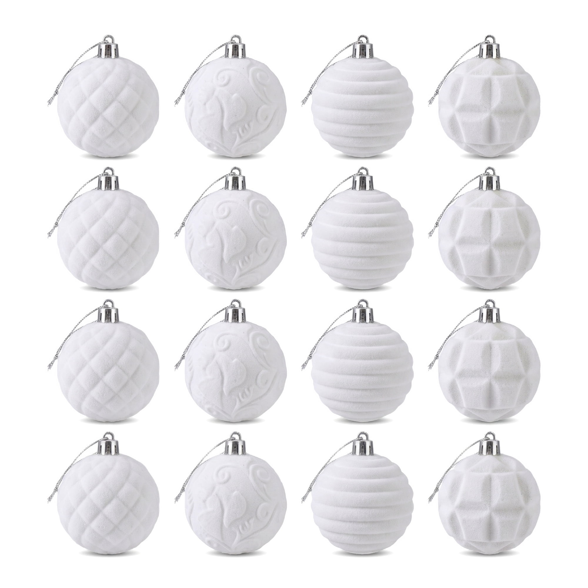 Unique Bargains Velvet Christmas 12 Pack Flocked Sphere Orbs Luxury Ornaments White 2.4"