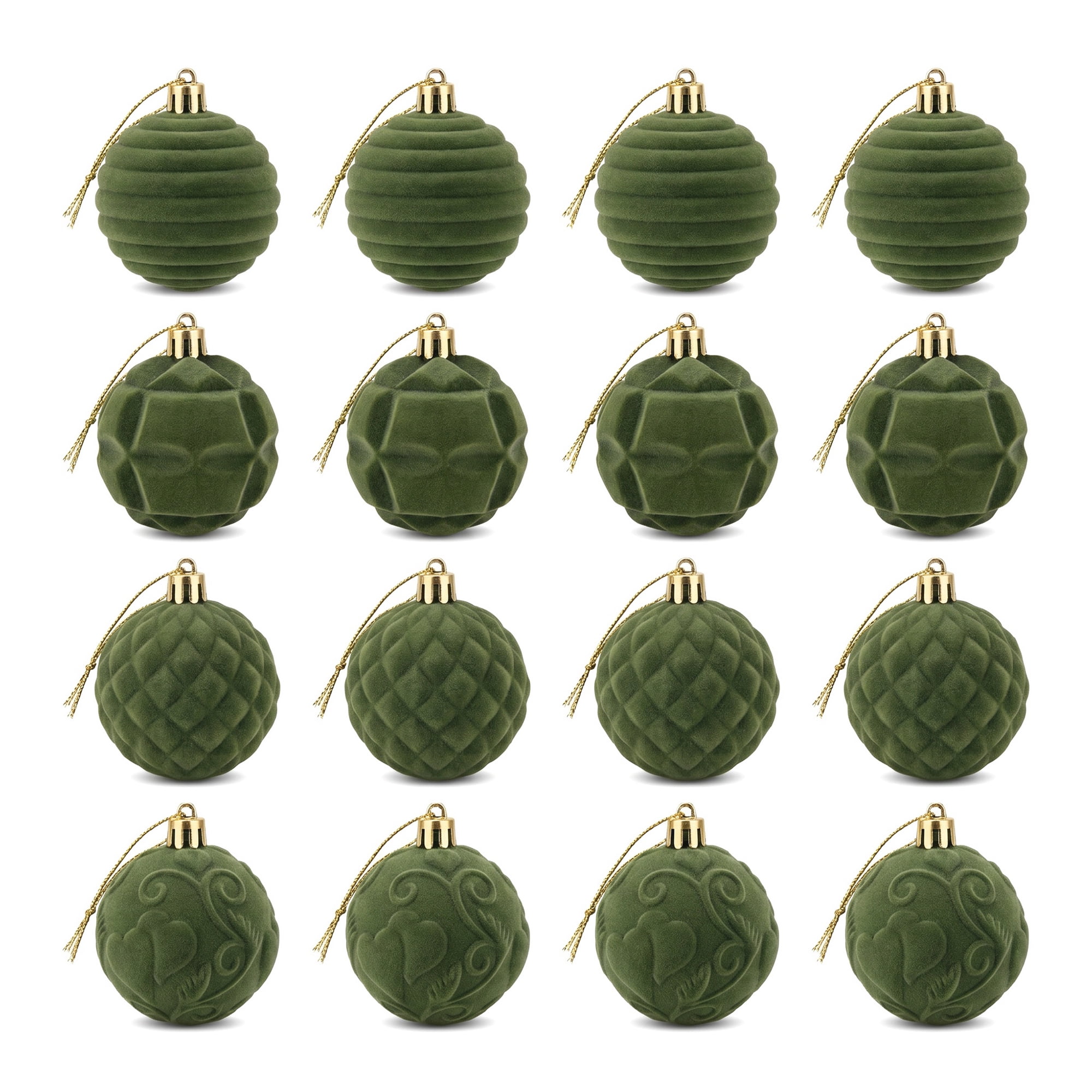 Unique Bargains Velvet Christmas 12 Pack Flocked Sphere Orbs Ornaments Light Green 2.4"