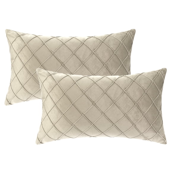 Unique Bargains Velvet Decorative Pillow Covers Geometric Textured Cushion Covers 2 Pcs Beige 12" x 20"