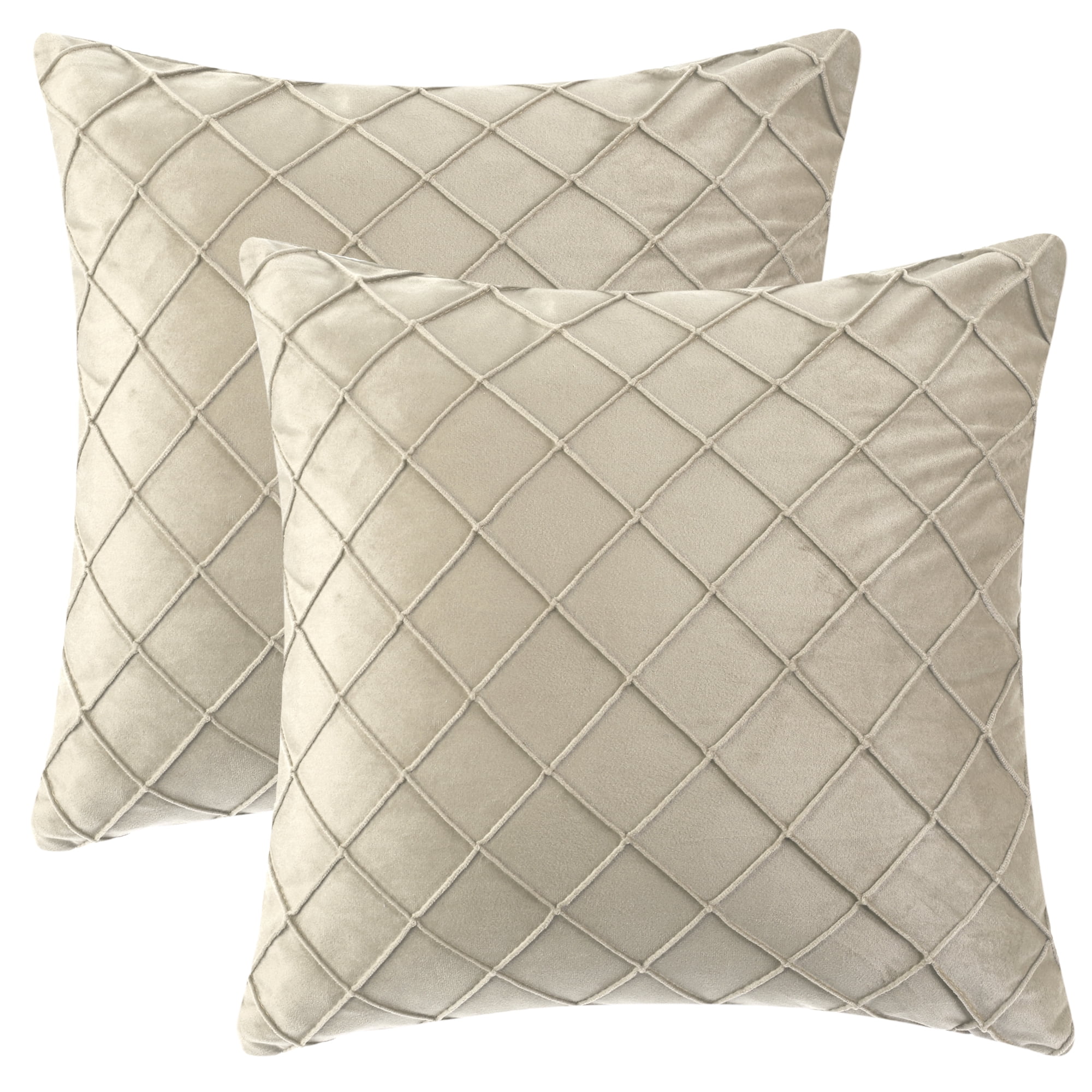 Unique Bargains Velvet Decorative Pillow Covers Geometric Textured Cushion Covers 2 Pcs Beige 18" x 18"
