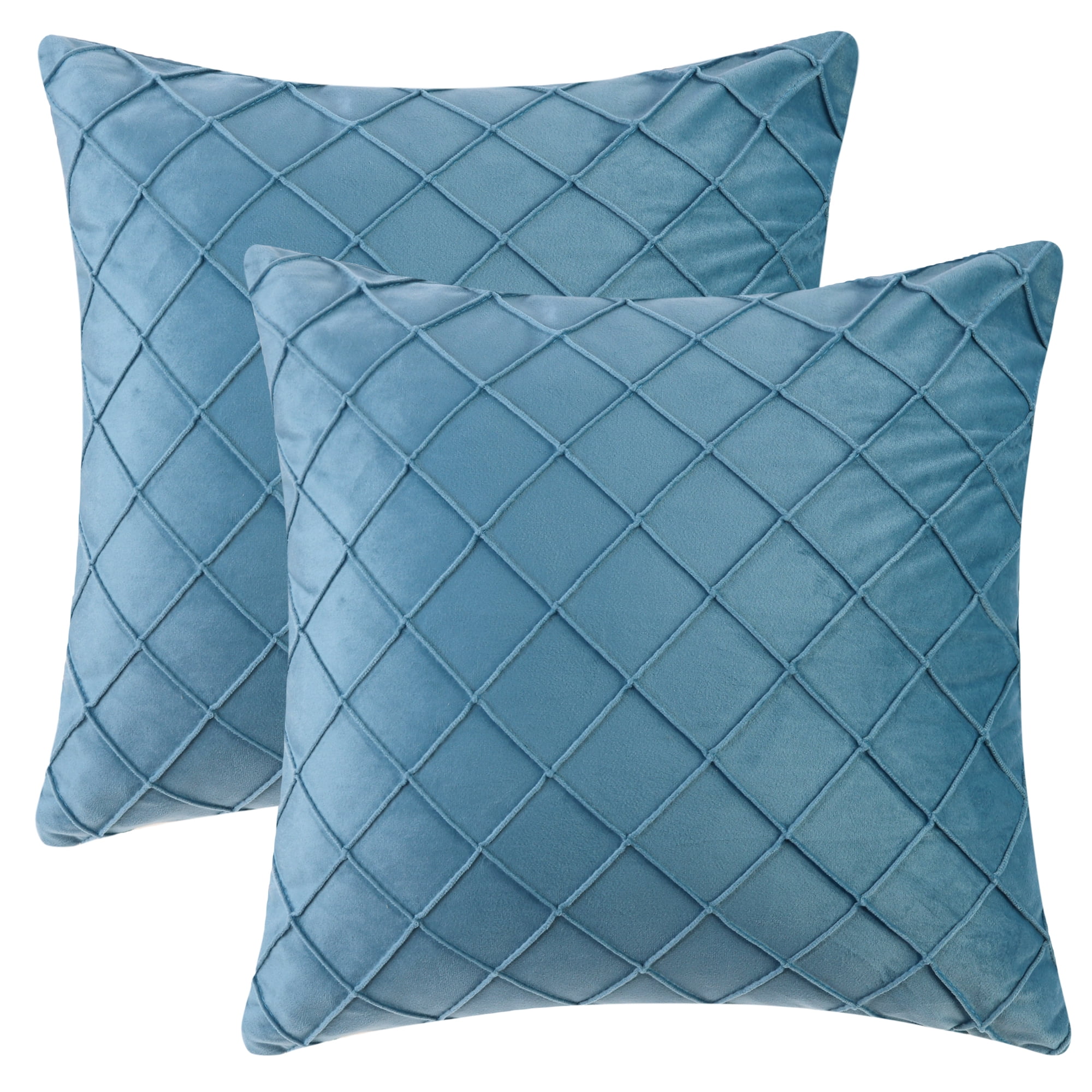 Unique Bargains Velvet Decorative Pillow Covers Geometric Textured Cushion Covers 2 Pcs Blue 18" x 18"