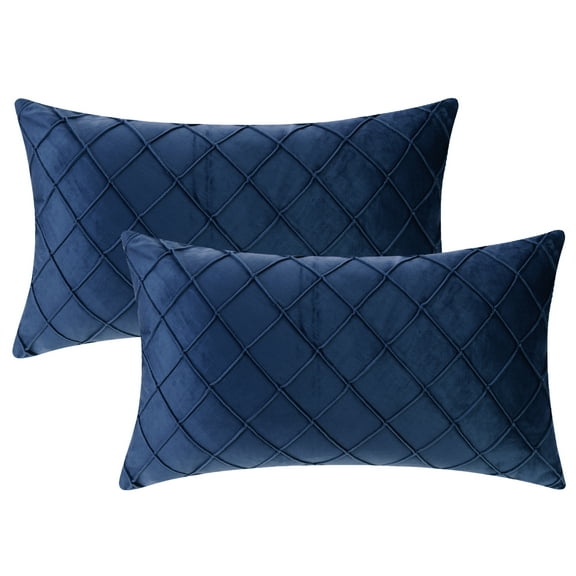 Unique Bargains Velvet Decorative Pillow Covers Geometric Textured Cushion Covers 2 Pcs Navy Blue 12" x 20"
