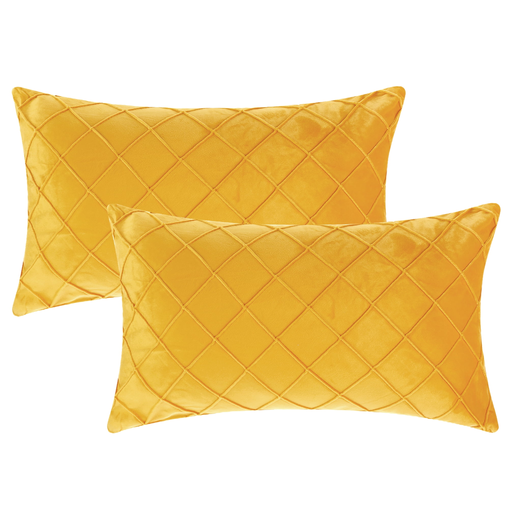 Unique Bargains Velvet Decorative Pillow Covers Geometric Textured Cushion Covers 2 Pcs Yellow 12" x 20"