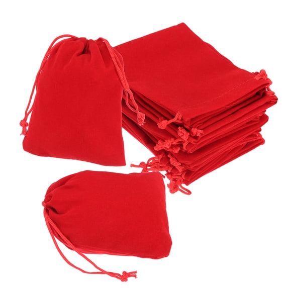 Unique Bargains Velvet Gift Bags Jewelry Drawstring Pouches for Wedding Favor 4"x4.7" Red
