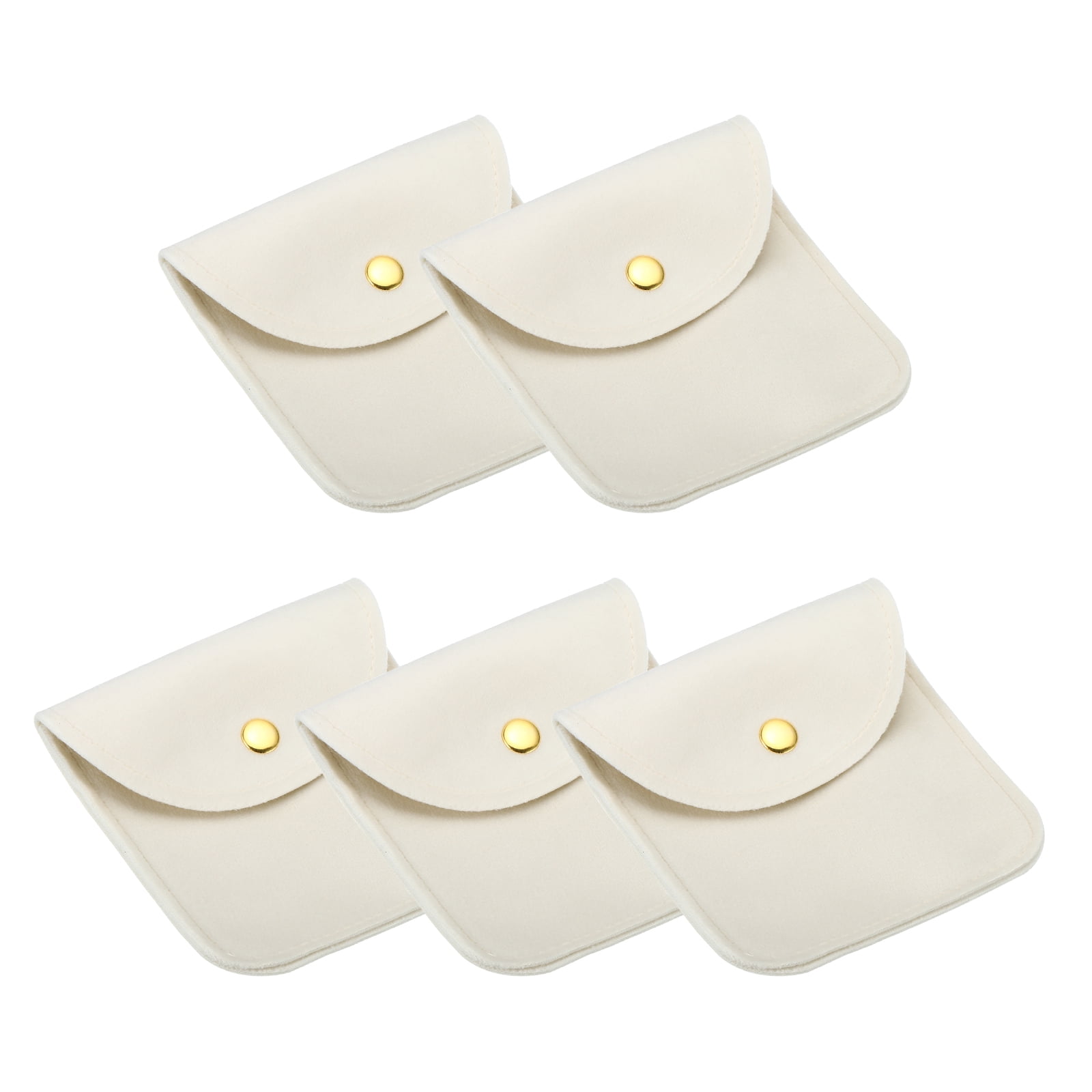 Unique Bargains Velvet Jewelry Bags with Snap Button Beige 3.94" x 3.94"