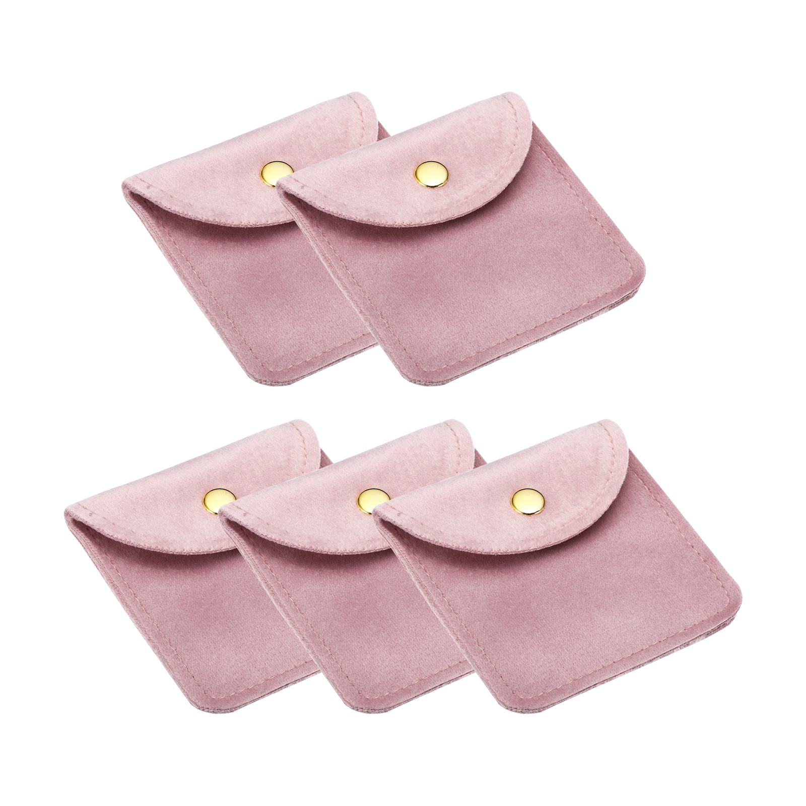 Unique Bargains Velvet Jewelry Bags with Snap Button Pink 3.15" x 3.15"