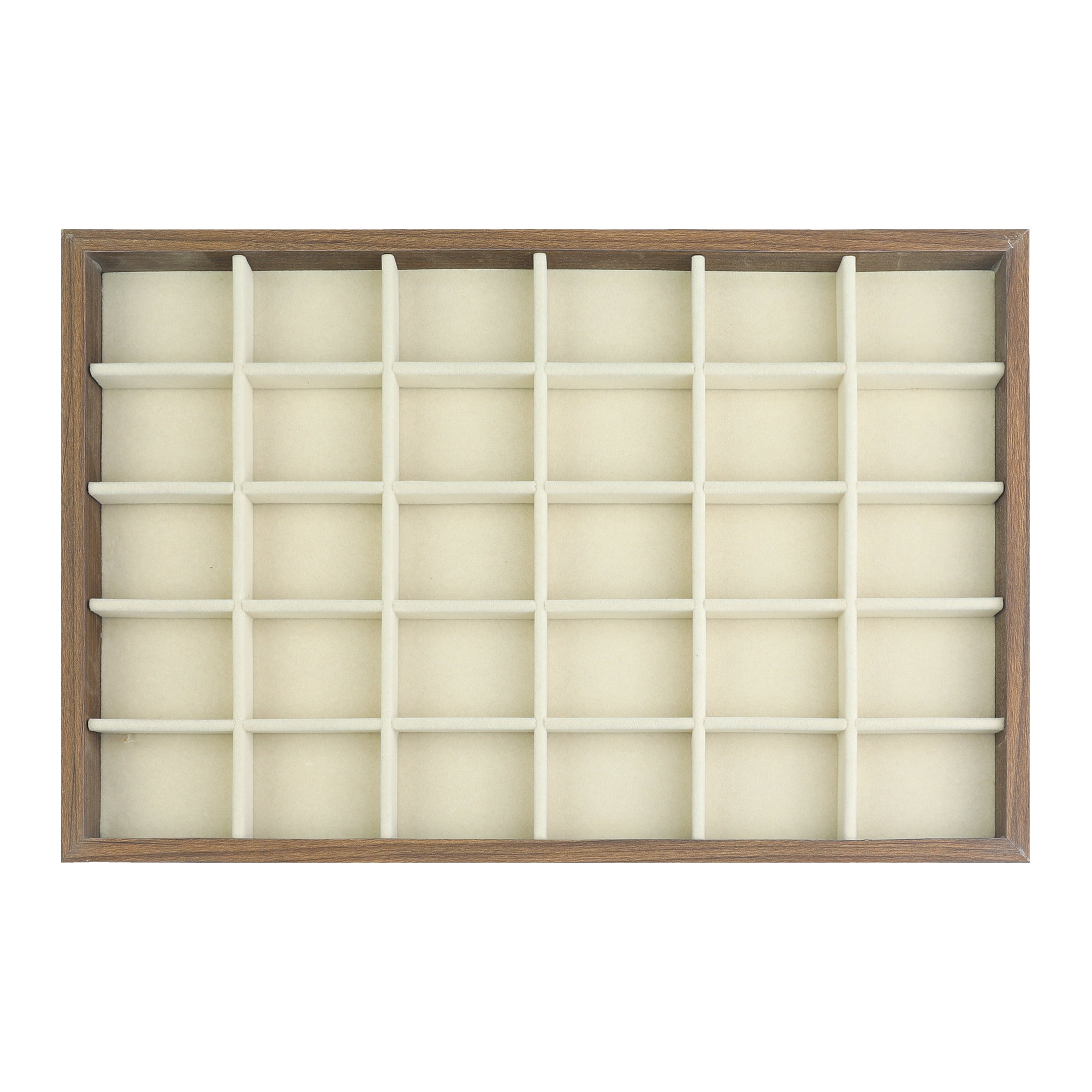 Unique Bargains Velvet Jewelry Organizer Trays with Removable Dividers for Drawers Brown-30 Grid Tray