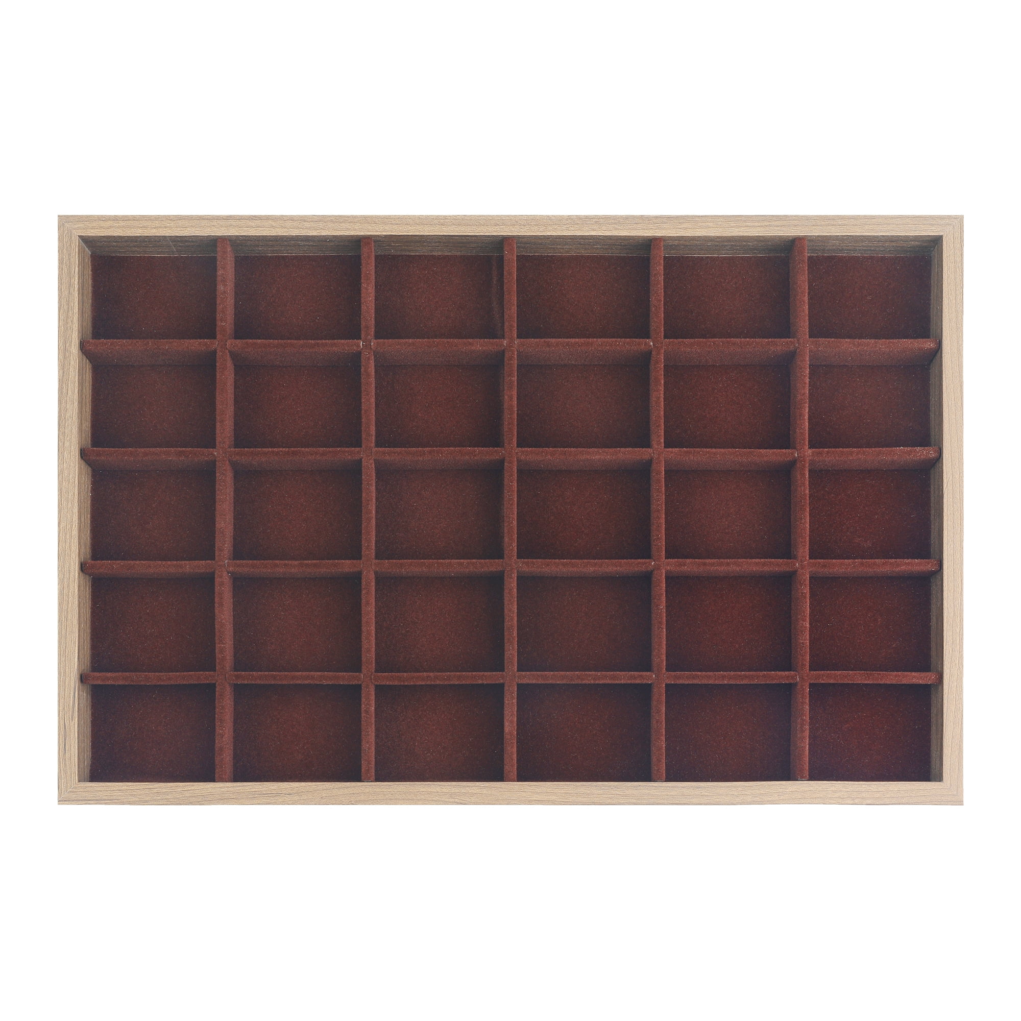 Unique Bargains Velvet Jewelry Organizers Trays with Removable Dividers Brown 30 Grid Tray