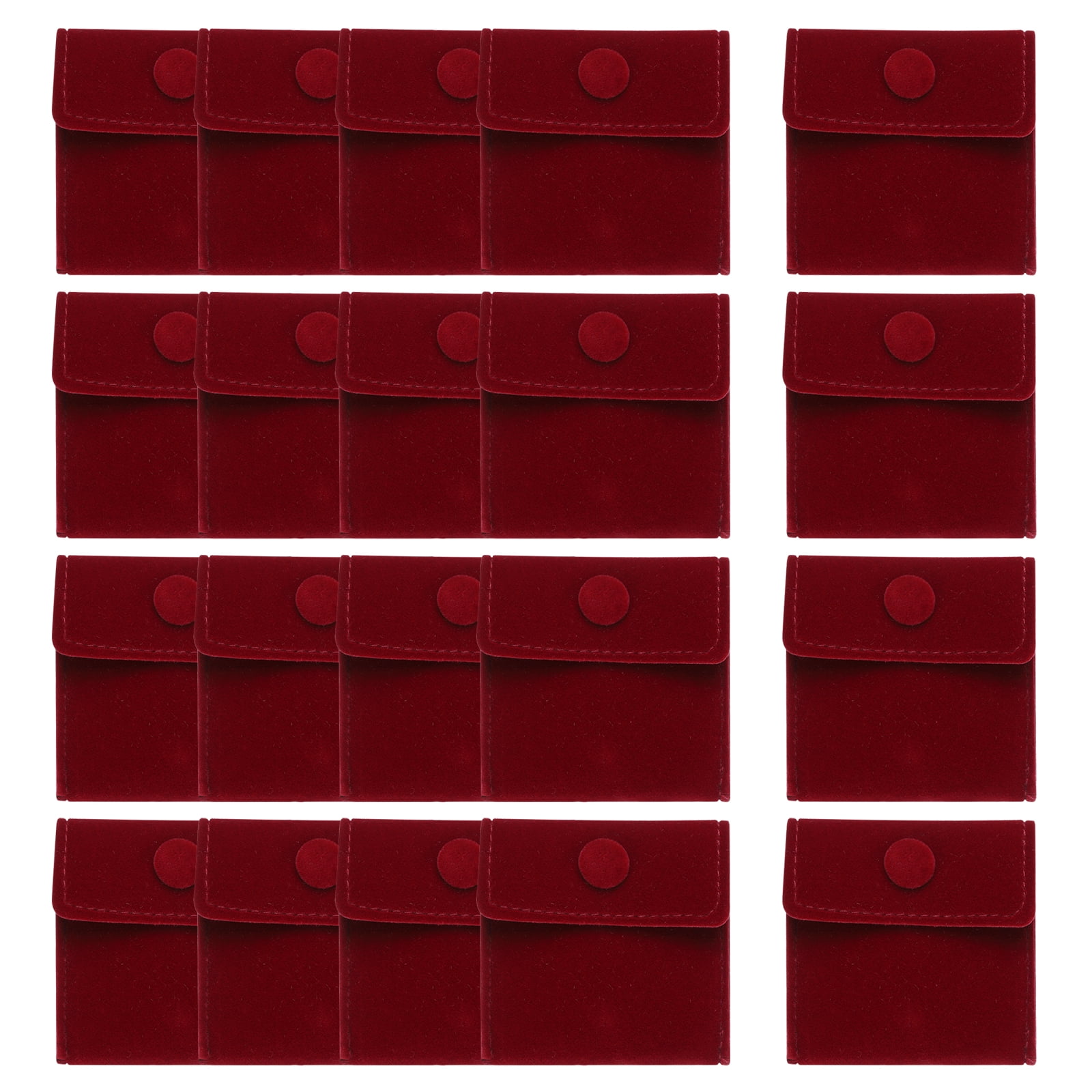 Unique Bargains Velvet Jewelry Pouches with Snap Button Jewelry Storage Bag 20Pcs Dark Red