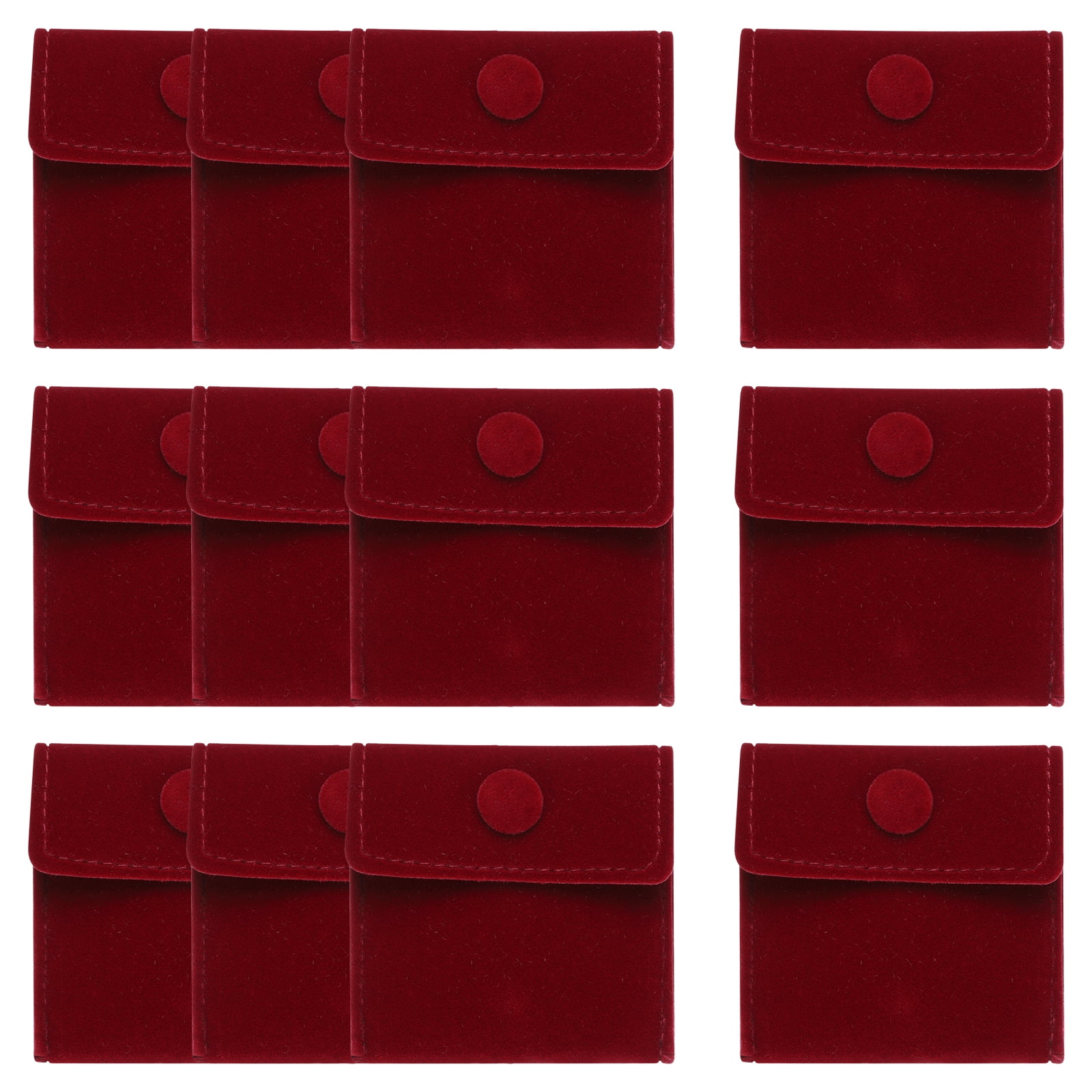 Unique Bargains Velvet Jewelry Pouches with Snap Button Soft Storage Bags 12Pcs Dark Red