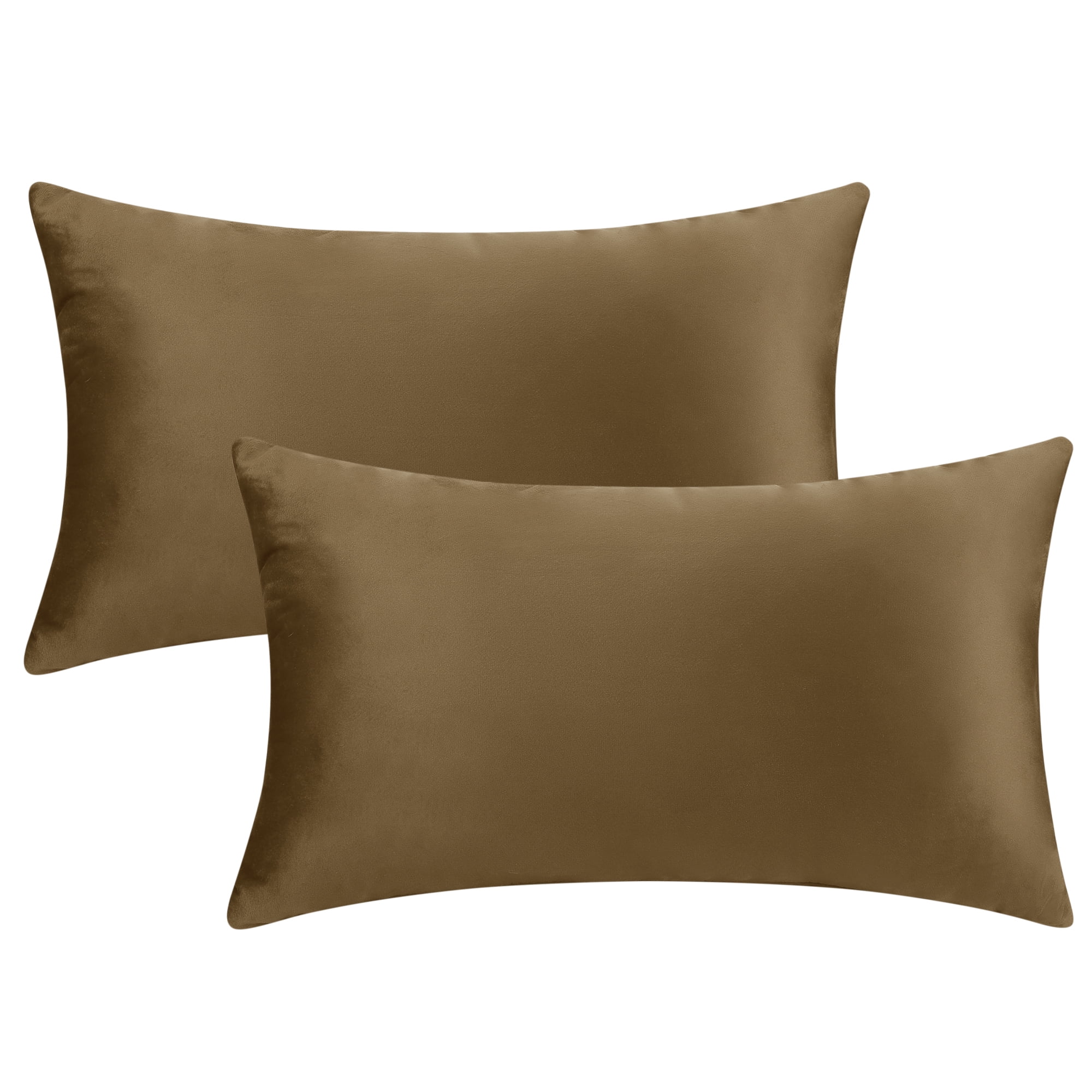 Unique Bargains Velvet Modern Zipper Cushion Decorative Throw Pillow Covers (2 Count) Brown 12" x 20"