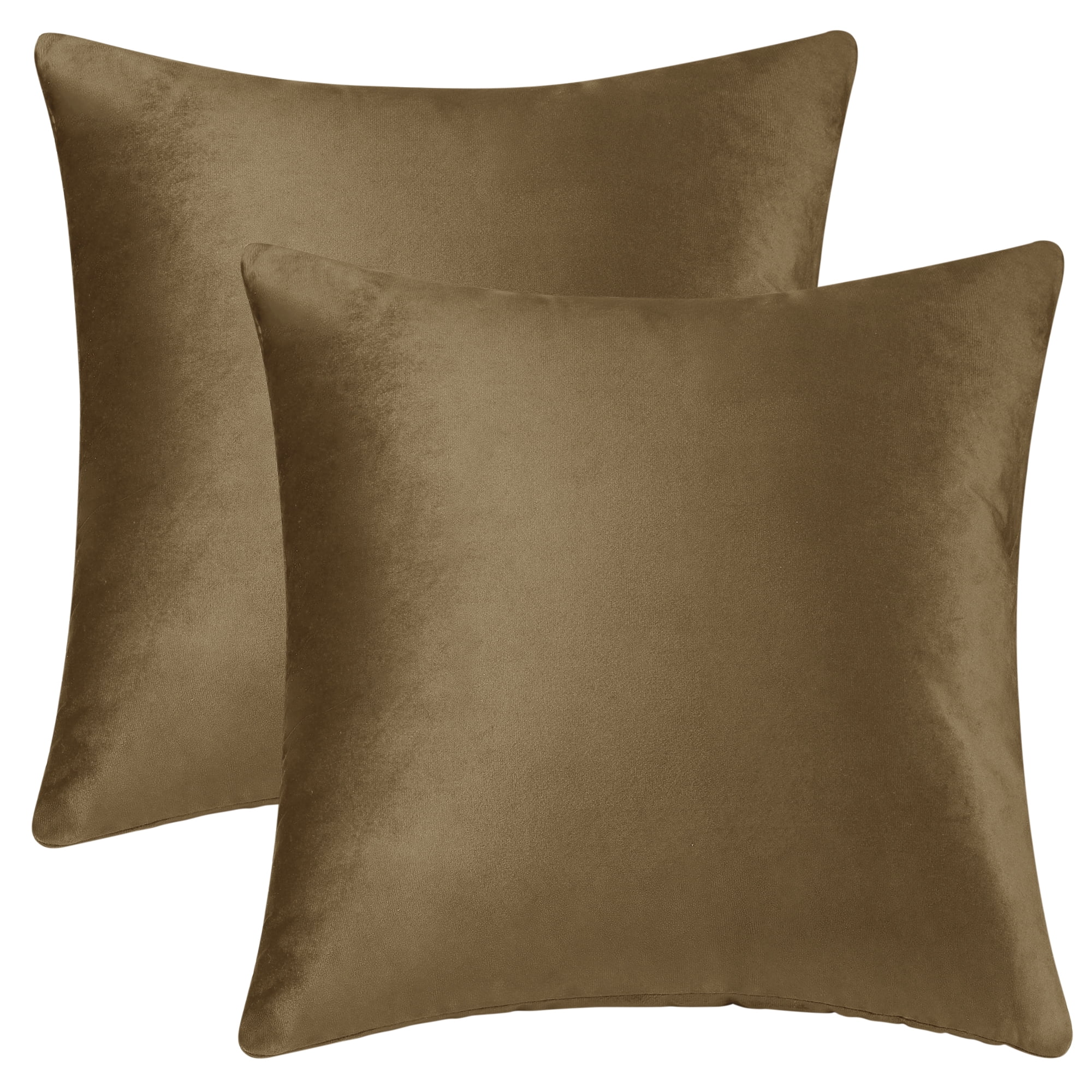Unique Bargains Velvet Modern Zipper Cushion Decorative Throw Pillow Covers (2 Count) Brown 16" x 16"