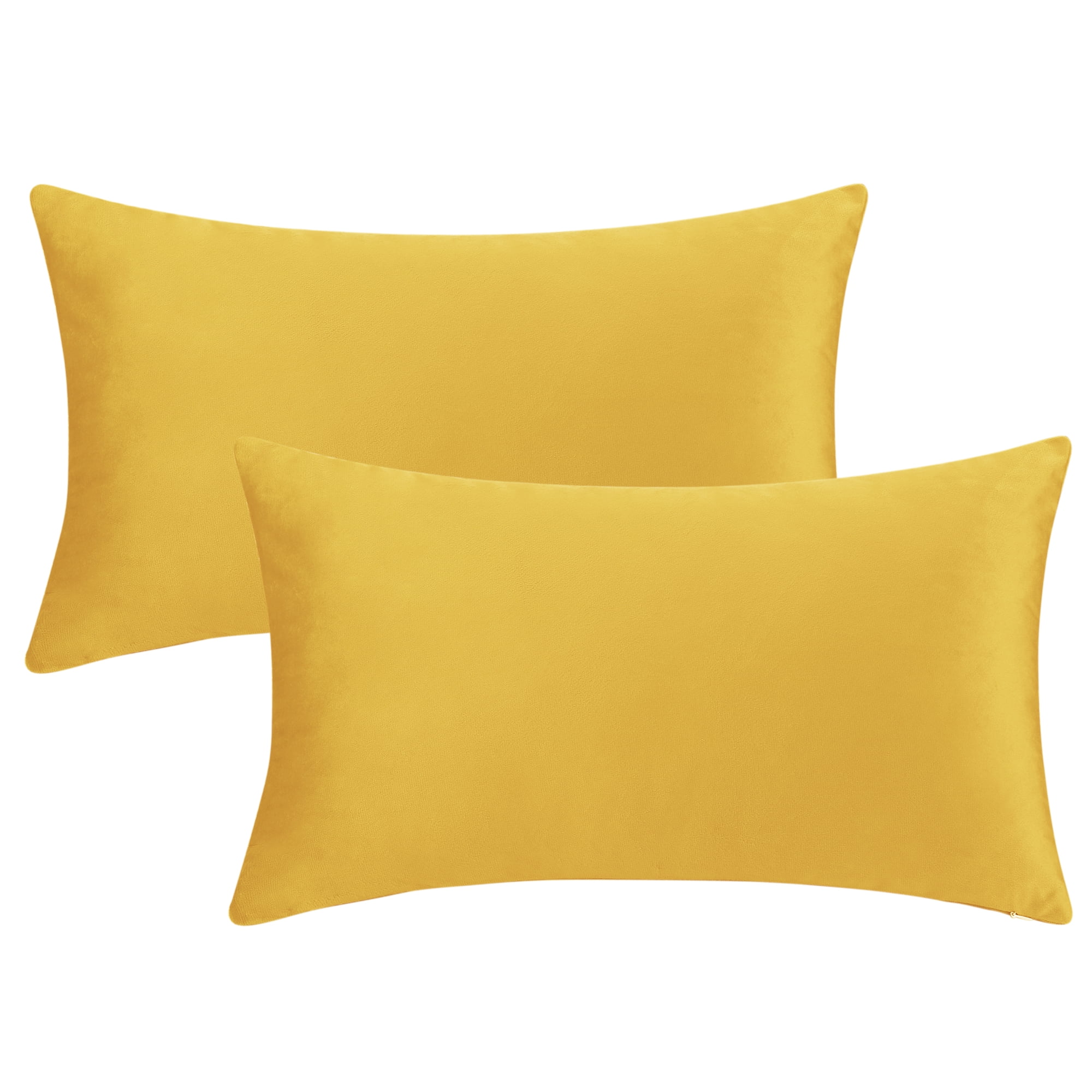 Unique Bargains Velvet Modern Zipper Cushion Decorative Throw Pillow Covers (2 Count) Yellow 12" x 20"