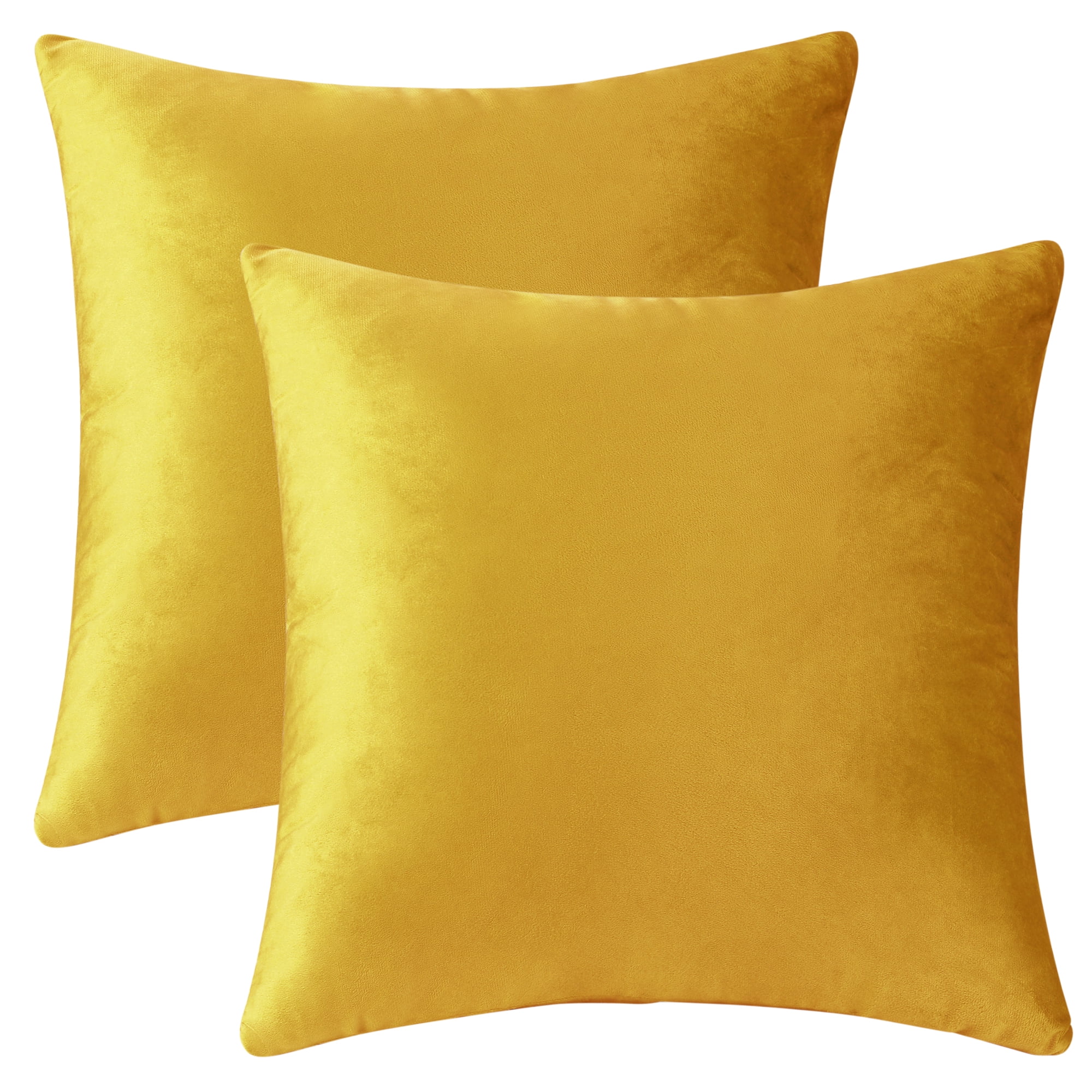 Unique Bargains Velvet Modern Zipper Cushion Decorative Throw Pillow Covers (2 Count) Yellow 20" x 20"