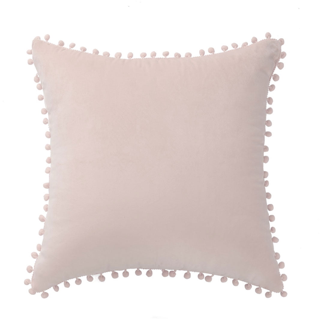 Unique Bargains Velvet Pillow Cover with Pompoms for Sofa 1PCS Pale Pink 16x16Inch