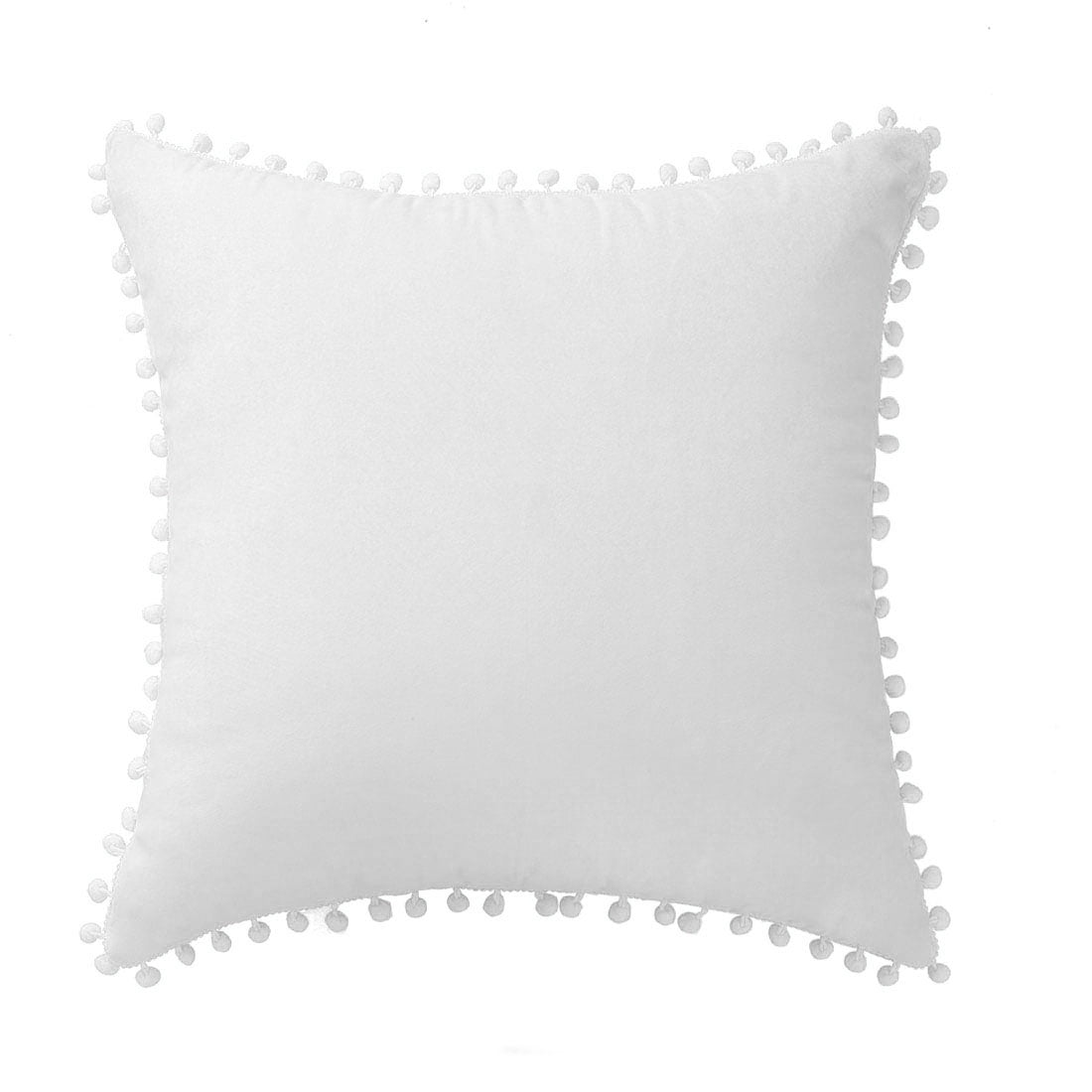 Unique Bargains Velvet Pillow Cover with Pompoms for Sofa 1PCS Snow White 18x18Inch