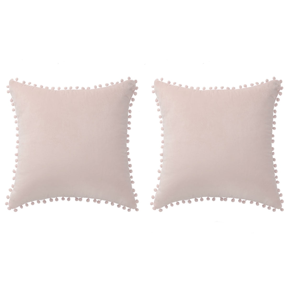 Unique Bargains Velvet Pillow Cover with Pompoms for Sofa 2PCS Pale Pink 16x16Inch