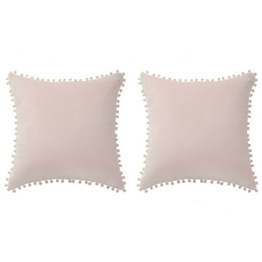 Unique Bargains Velvet Pillow Cover with Pompoms for Sofa 2PCS Pale Pink 20x20Inch
