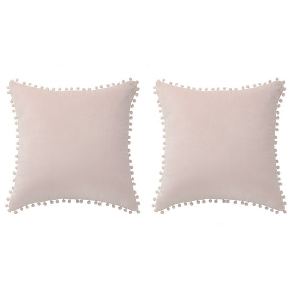 Unique Bargains Velvet Pillow Cover with Pompoms for Sofa 2PCS Pale Pink 20x20Inch