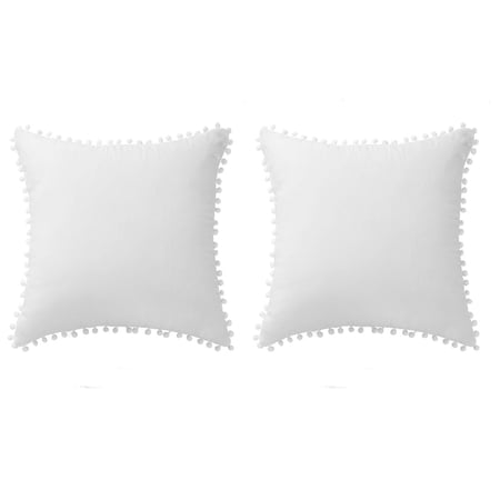 Unique Bargains Velvet Pillow Cover with Pompoms for Sofa 2PCS Snow White 20x20Inch