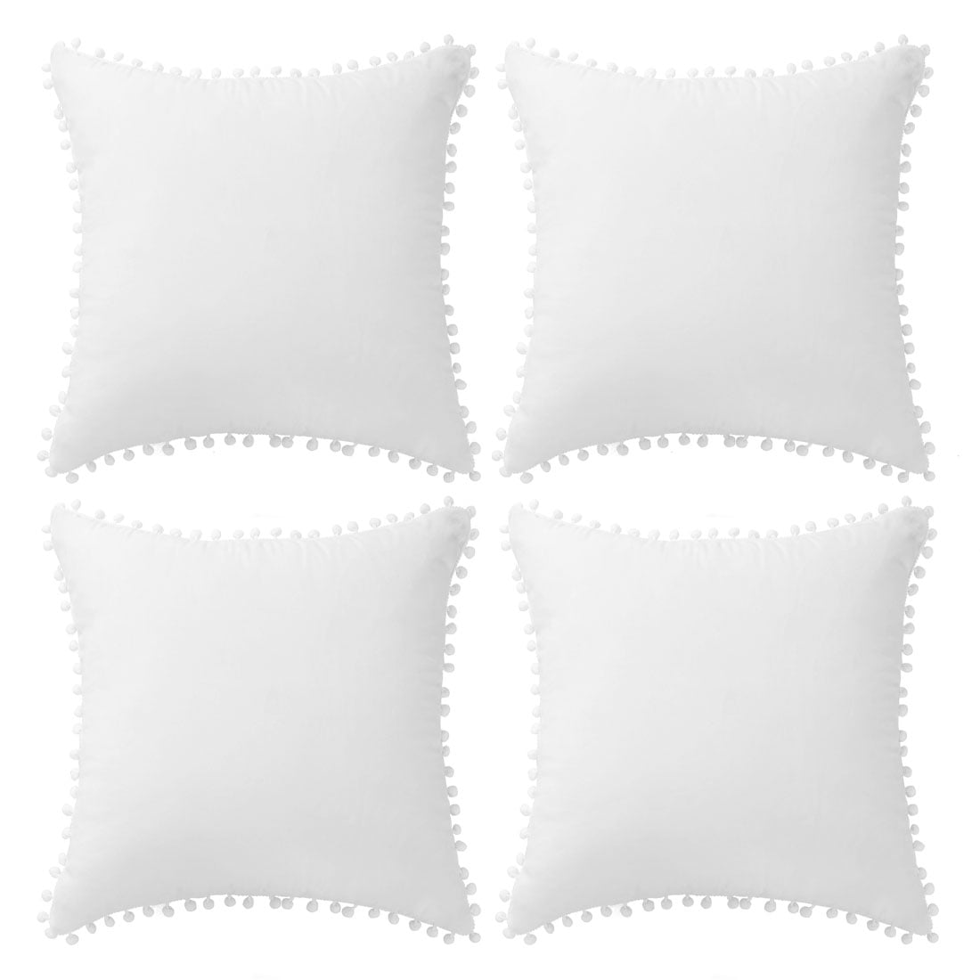Unique Bargains Velvet Pillow Cover with Poms for Sofa 4PCS Snow White