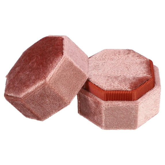 Unique Bargains Velvet Ring Box 2 Slots Double Ring Display Holder for Wedding Ceremony Proposal Coffee Color