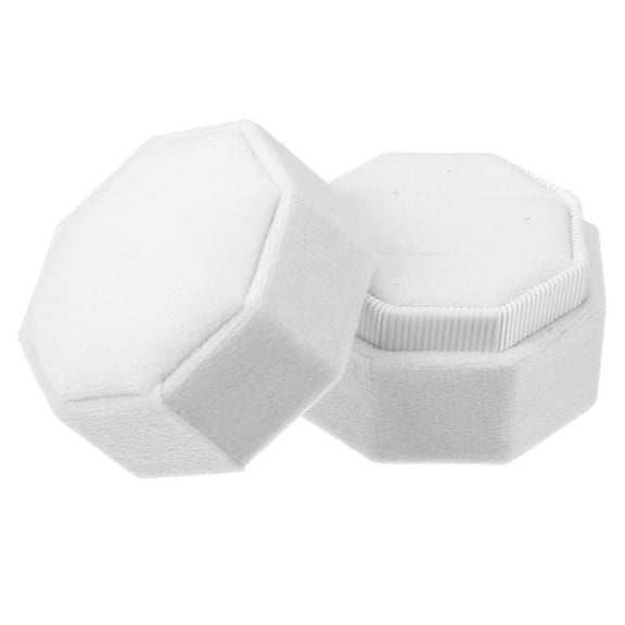 Unique Bargains Velvet Ring Box 2 Slots Double Ring Display Holder for Wedding Ceremony Proposal White