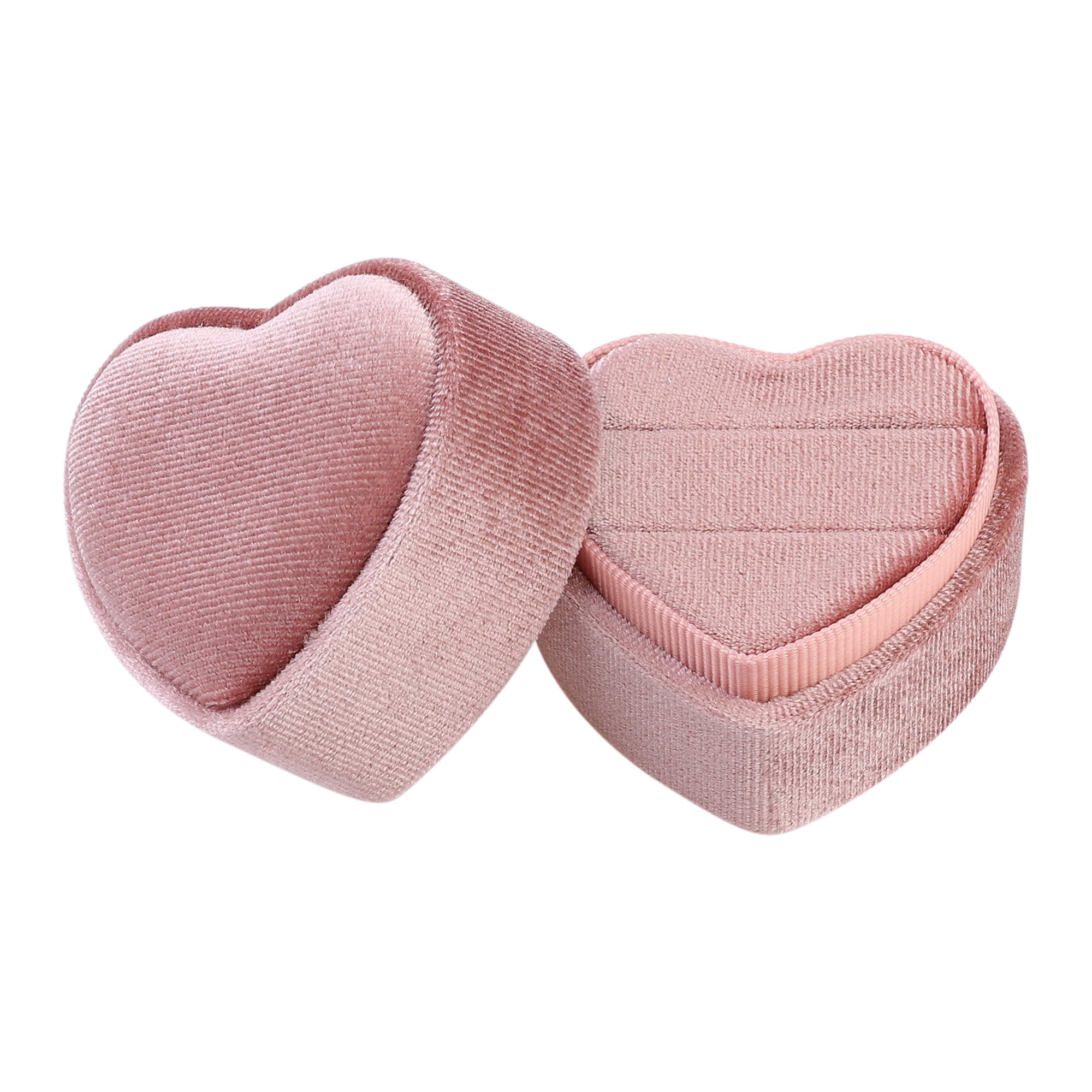 Unique Bargains Velvet Ring Box 2 Slots Heart-shaped Jewelry Box Ring Holder for Proposal Pink