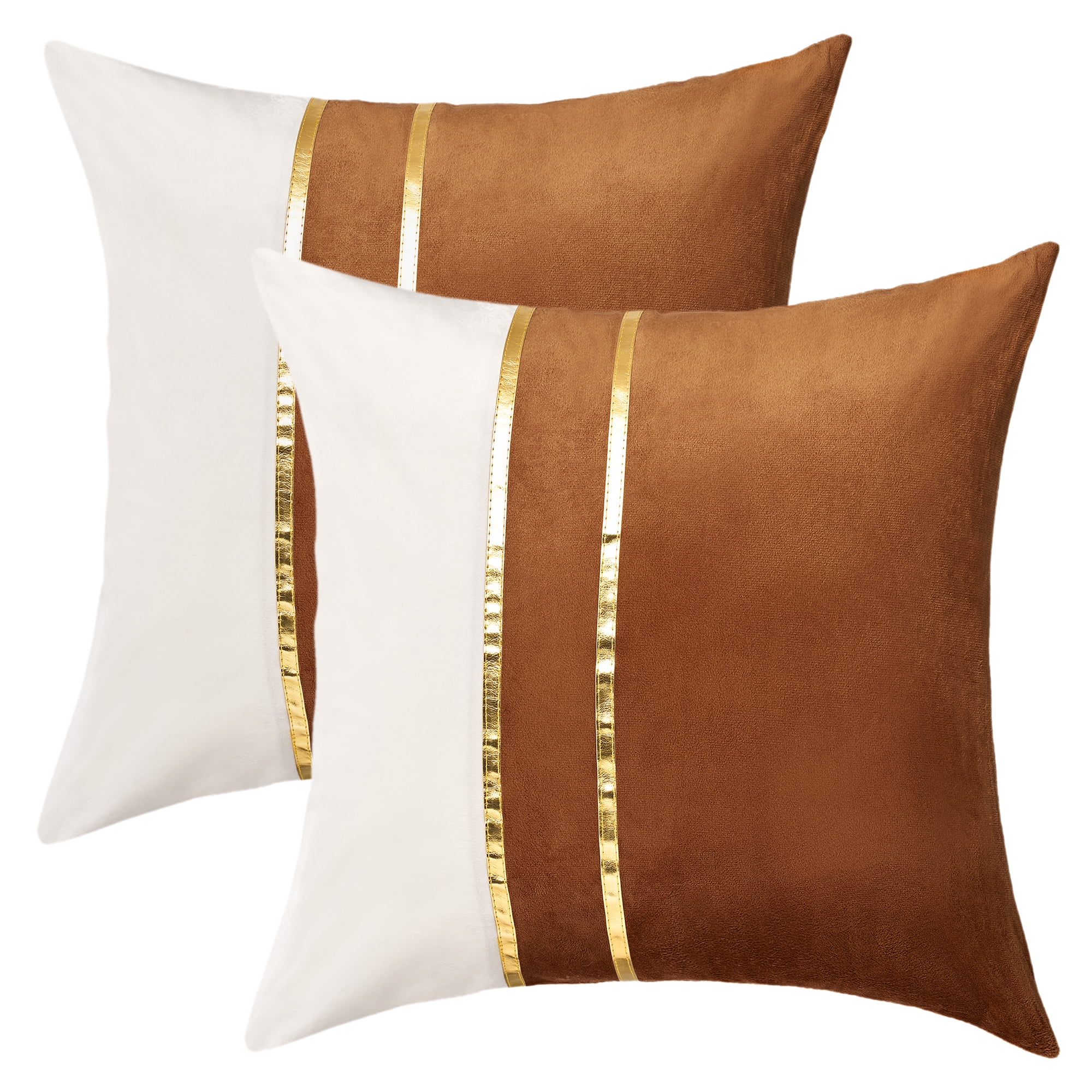 Unique Bargains Velvet Soft Square Pillow Covers Pack of 2 Brown 18" x 18"