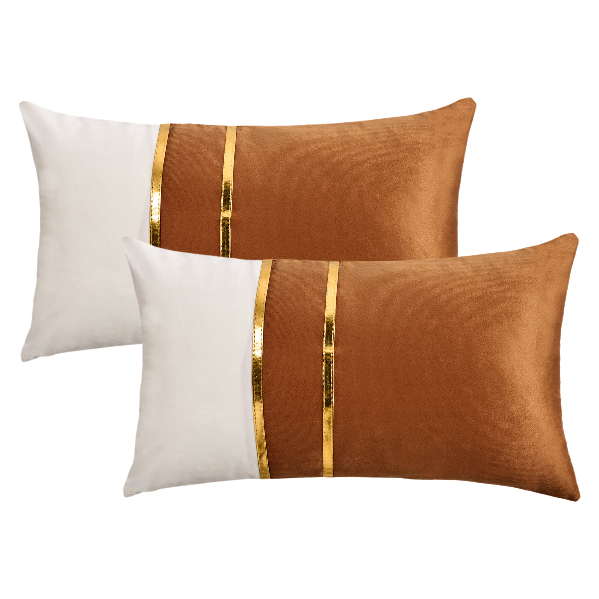 Unique Bargains Velvet Soft Square Pillow Covers Pack of 2 Brown 20" x 12"