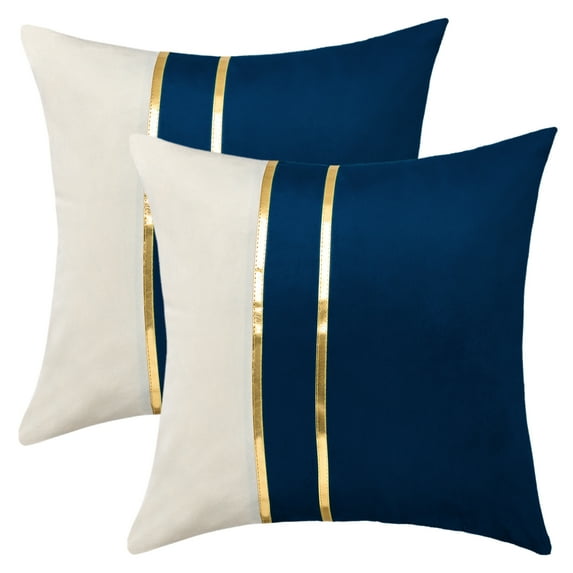 Unique Bargains Velvet Soft Square Pillow Covers Pack of 2 Dark Blue 18" x 18"