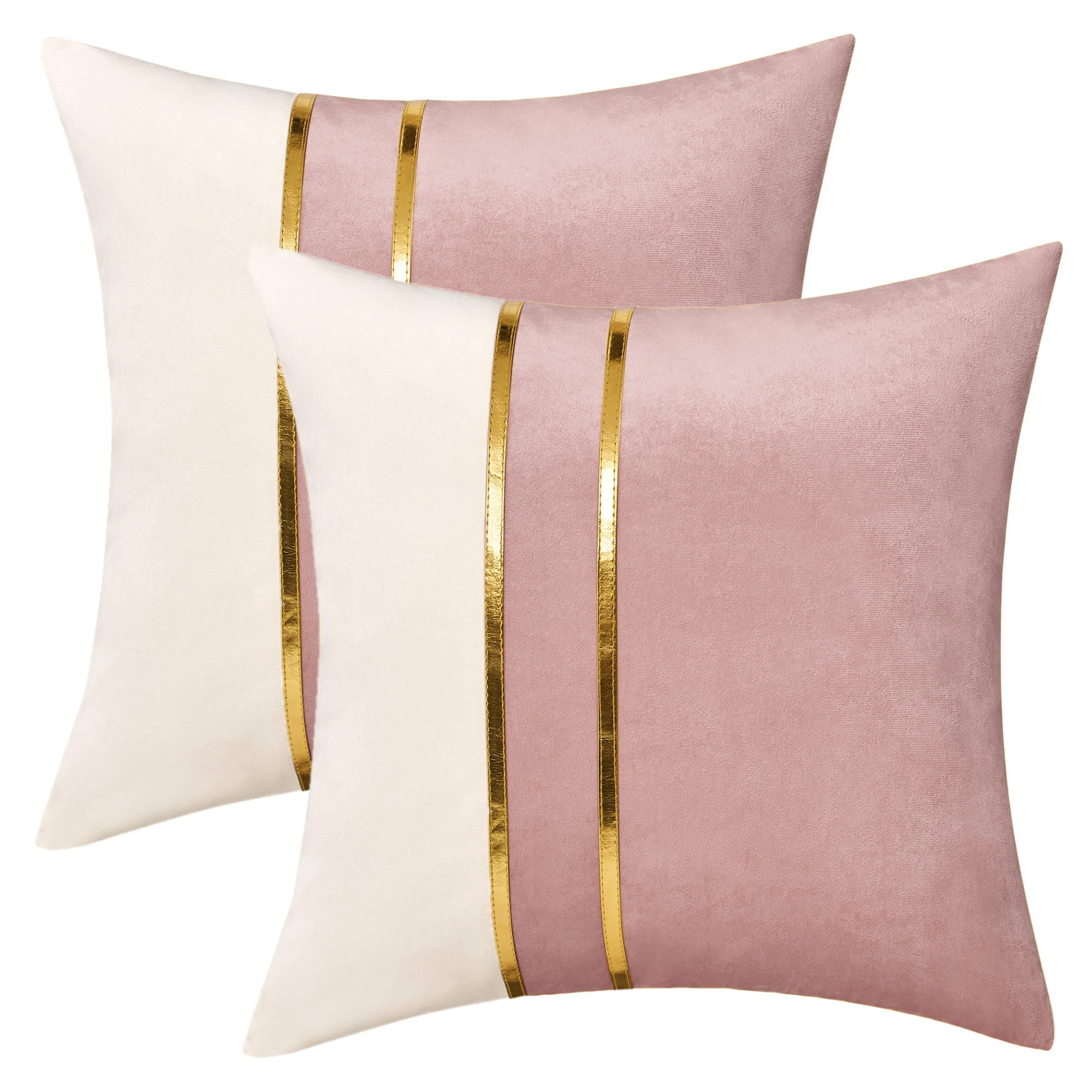 Unique Bargains Velvet Soft Square Pillow Covers Pack of 2 Pink 18" x 18"