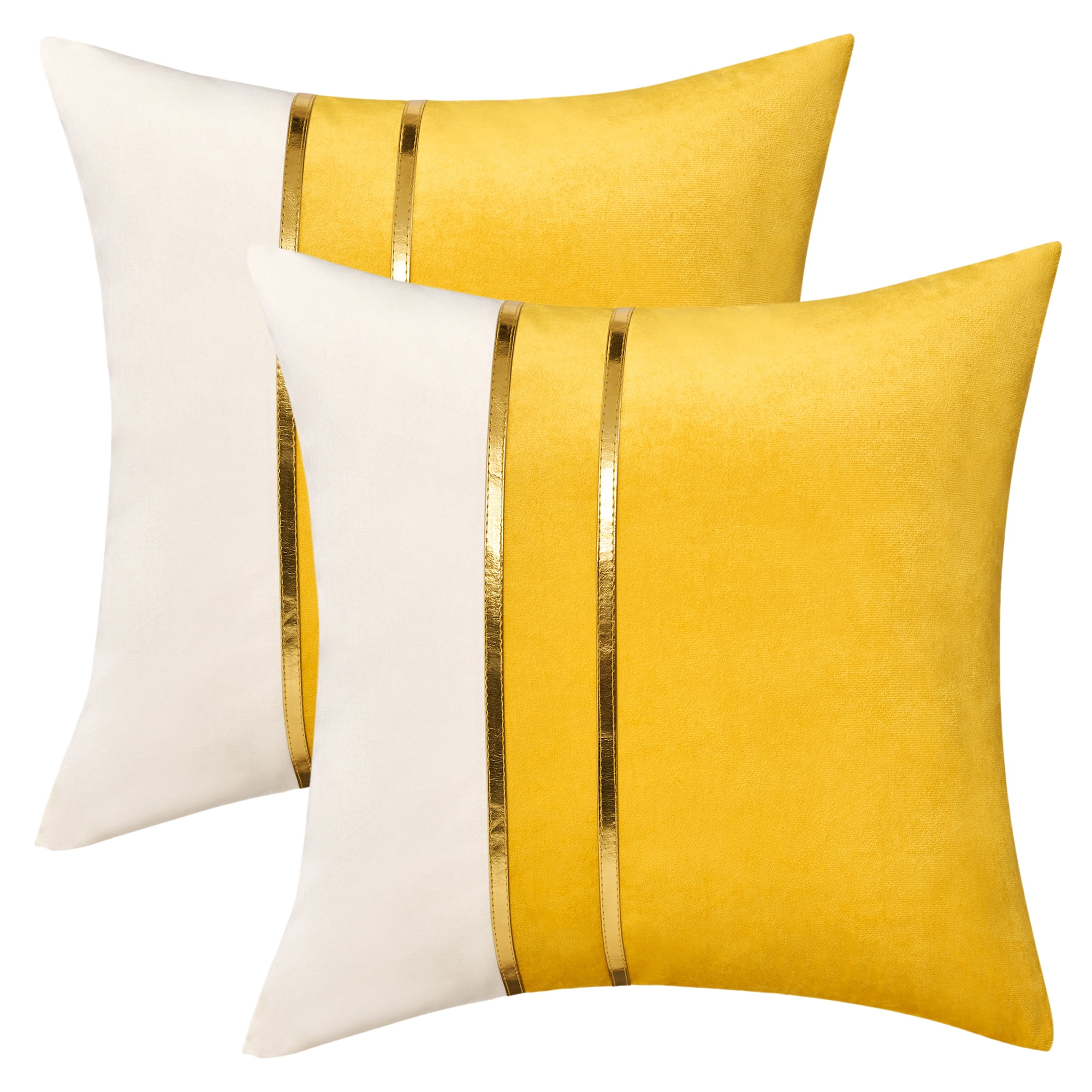 Unique Bargains Velvet Soft Square Pillow Covers Pack of 2 Yellow 18" x 18"