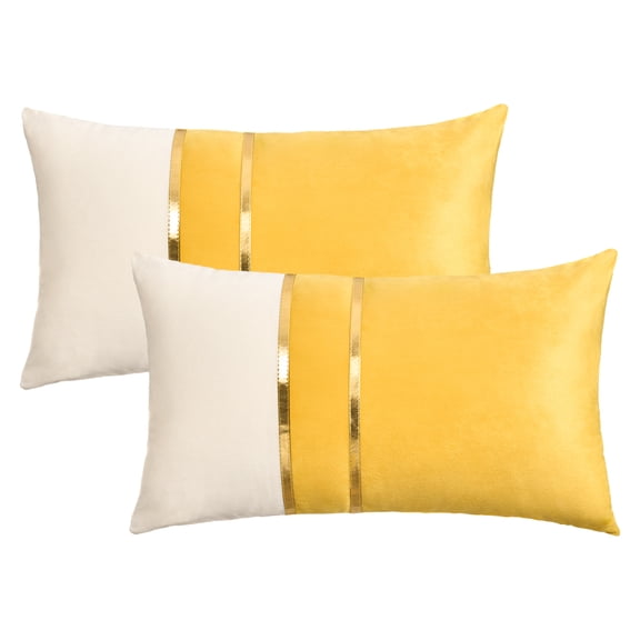 Unique Bargains Velvet Soft Square Pillow Covers Pack of 2 Yellow 20" x 12"