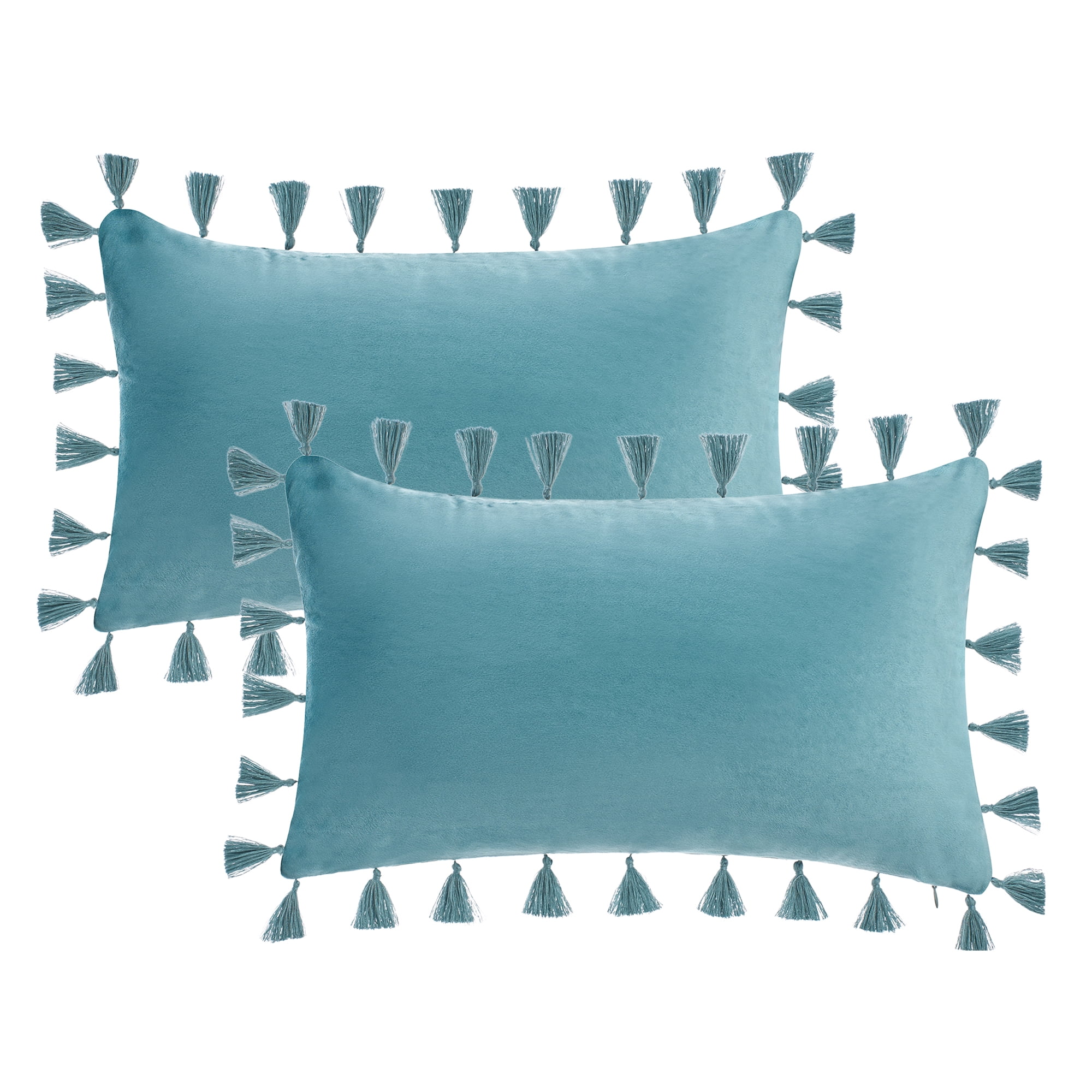 Unique Bargains Velvet Soft Throw Pillow Covers Pack of 2 Aqua Haze 20" x 12"