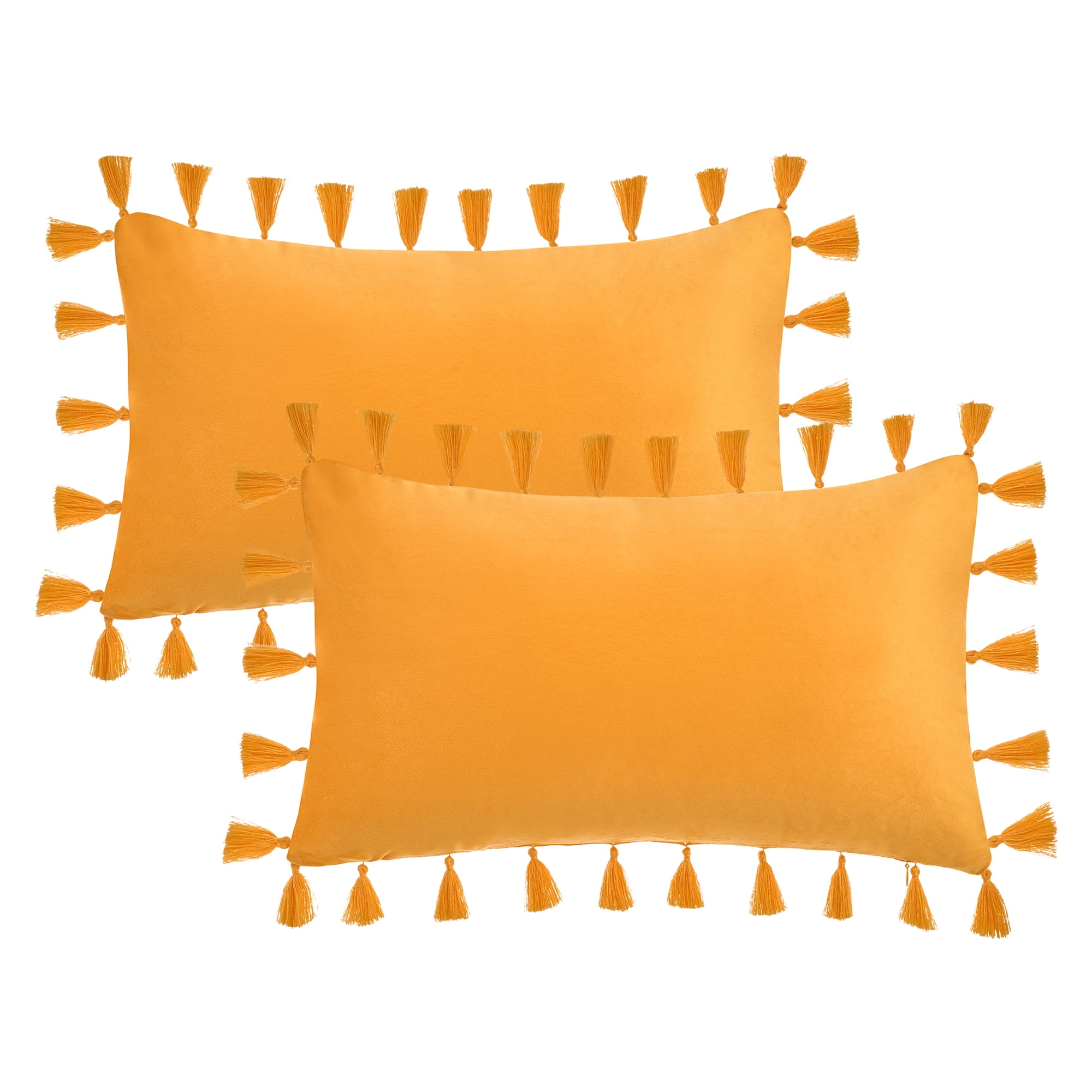 Unique Bargains Velvet Soft Throw Pillow Covers Pack of 2 Yellow 20" x 12"