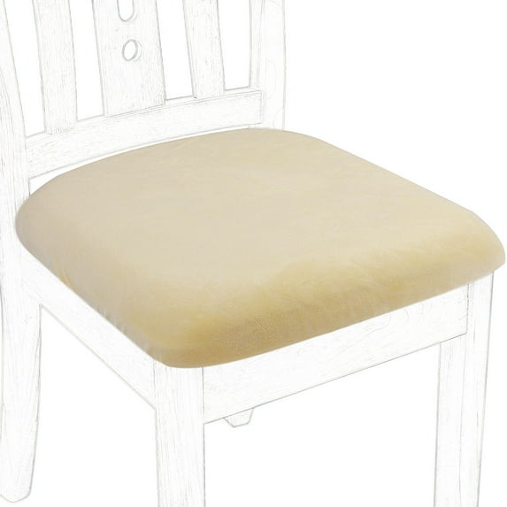 Unique Bargains 4Pcs Velvet Dinning Chair Seat Cover Elastic Stretchable Slipcovers Cream White