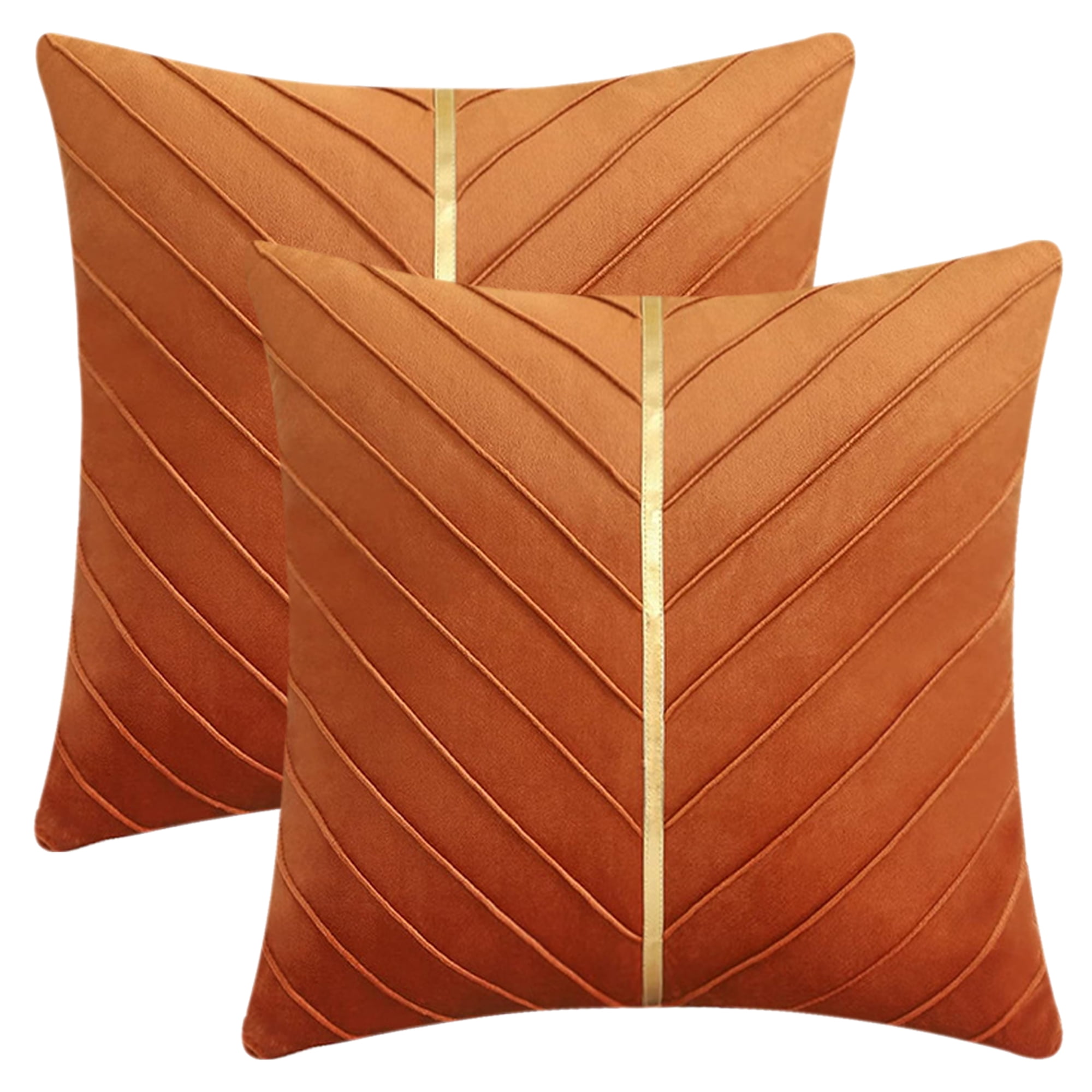 Unique Bargains Velvet Throw Pillow Cover with Gold Striped Cushion Orange 18" x 18"