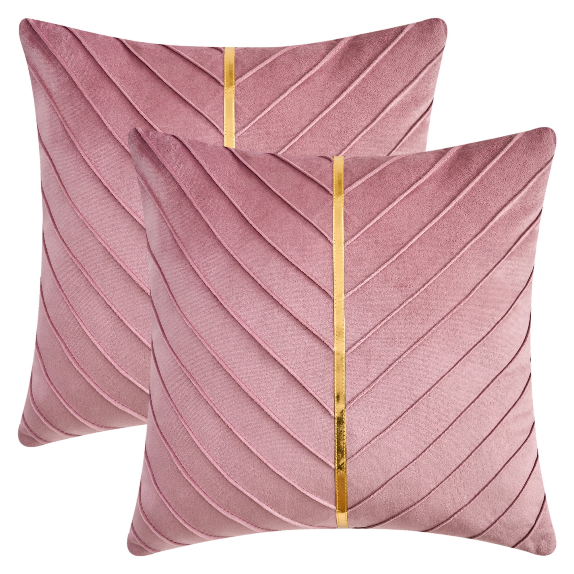 Unique Bargains Velvet Throw Pillow Cover with Gold Striped Cushion Pink 18" x 18"