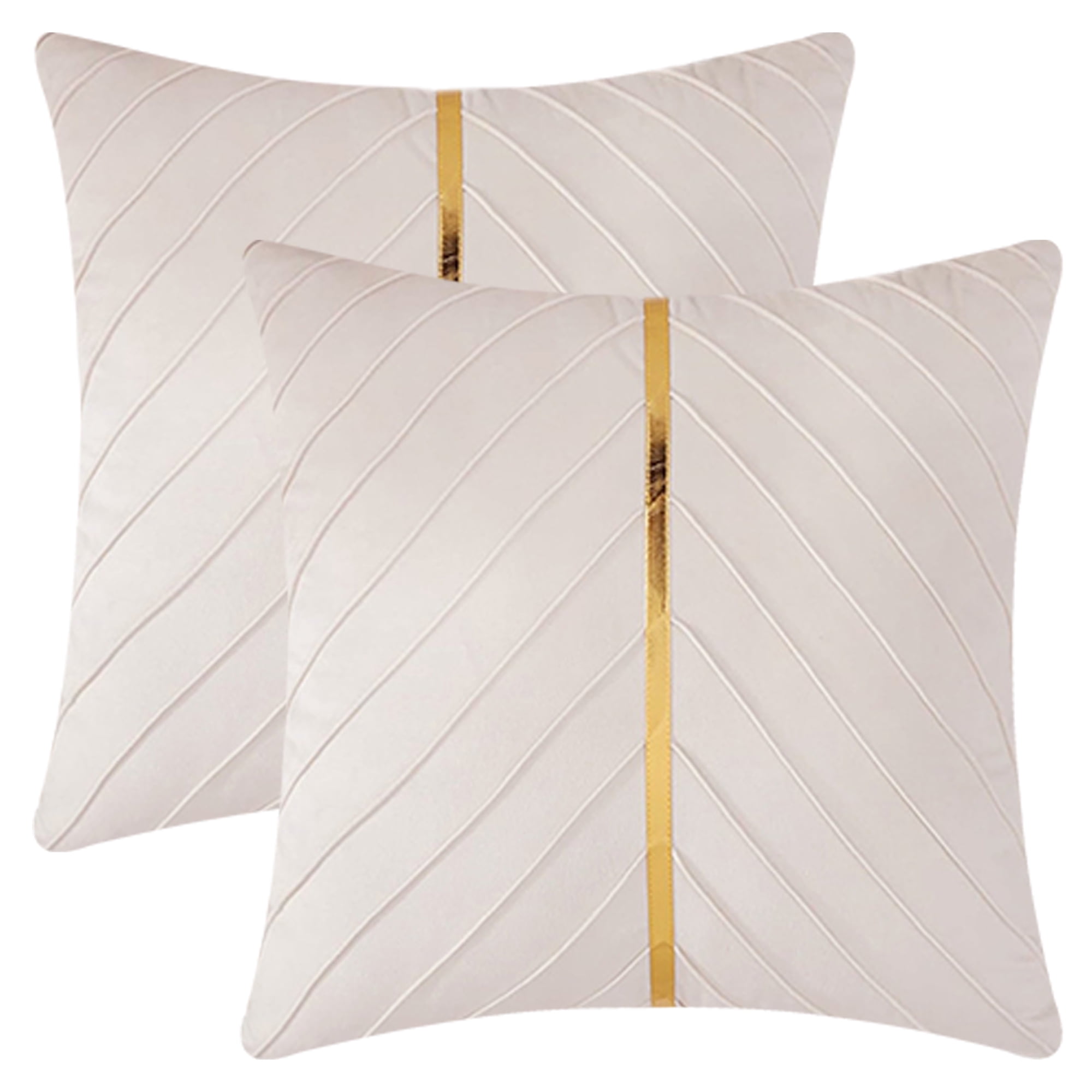 Unique Bargains Velvet Throw Pillow Cover with Gold Striped Cushion White 18" x 18"