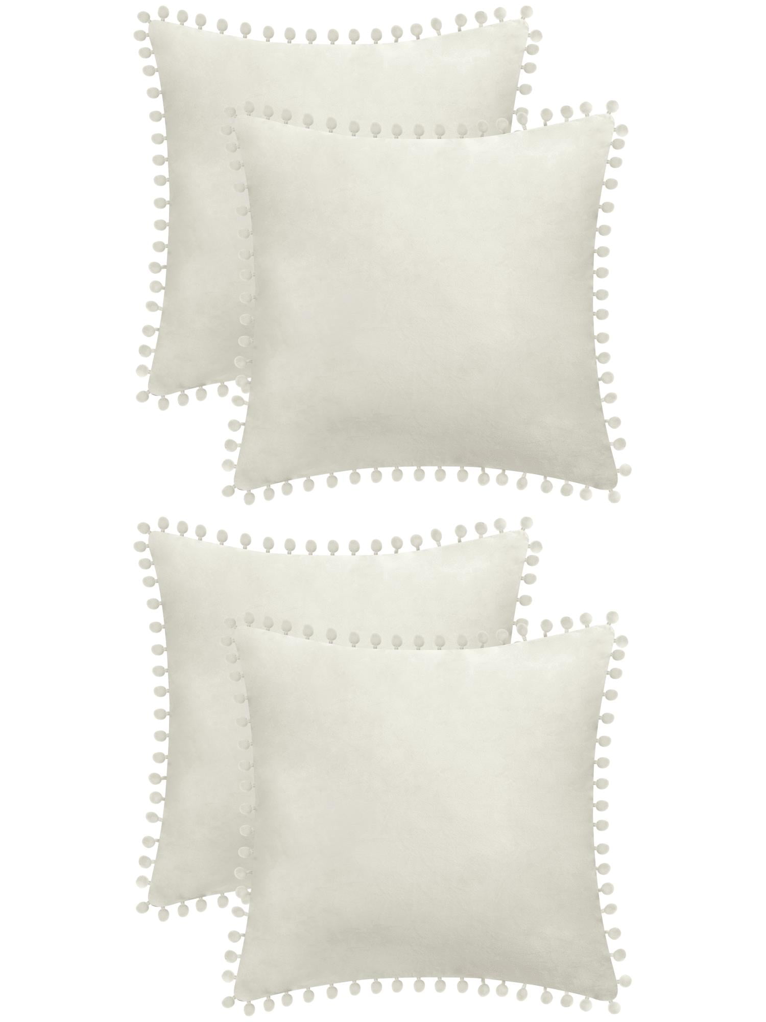 Unique Bargains Velvet Throw Pillow Covers 4 Pcs Pompoms Decorative Pillow Cases Beige 20" x 20"