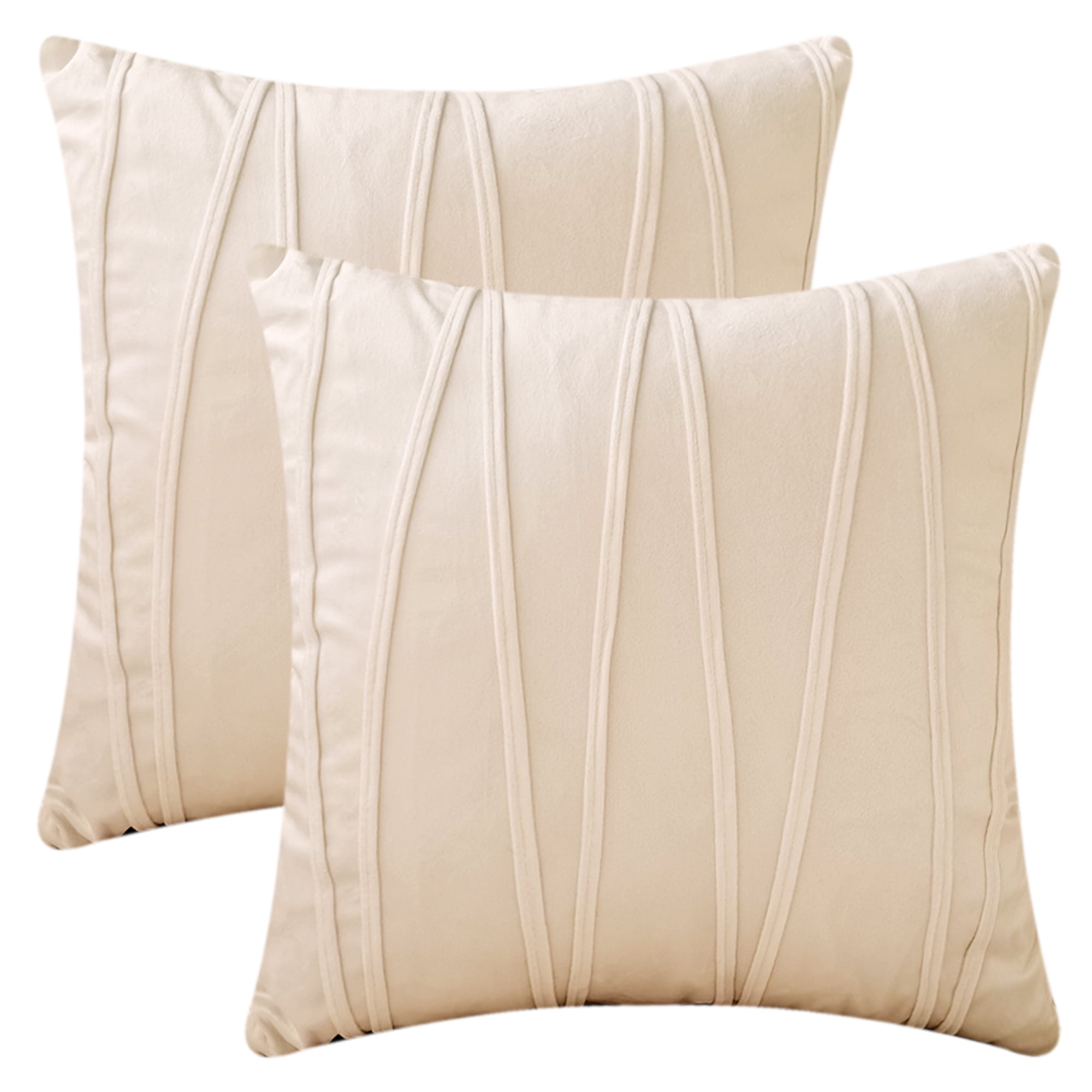 Unique Bargains Velvet Throw Pillow Covers Set of 2 Square Cushion Beige 18" x 18"